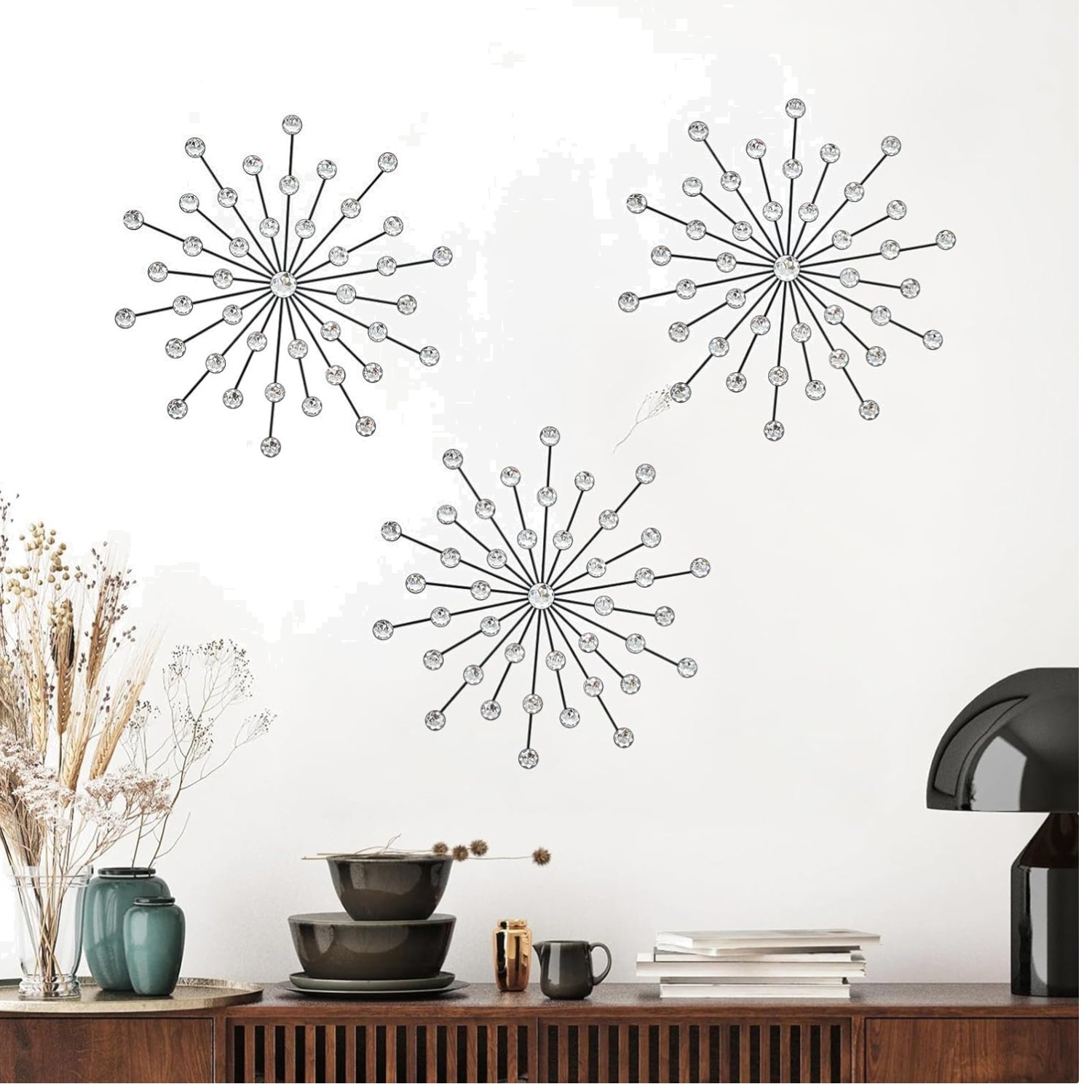 Crystal Metal Starburst Wall Art Trio