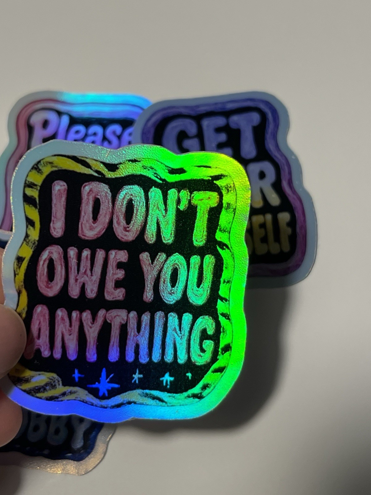 90s Neon Reality Check Holographic Waterproof Vinyl 4 Stickers Set