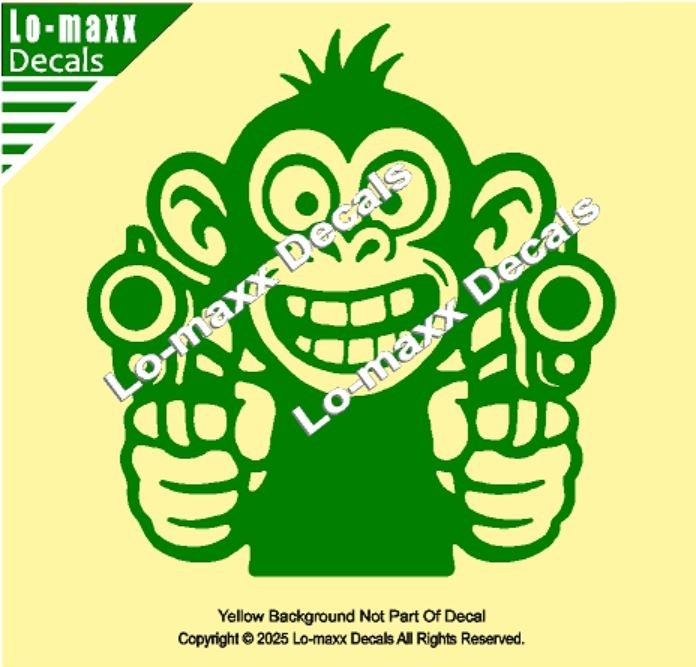 Monkey With Guns Die Cut Sticker Vinyl Decal For Car Fridge Locker Laptop