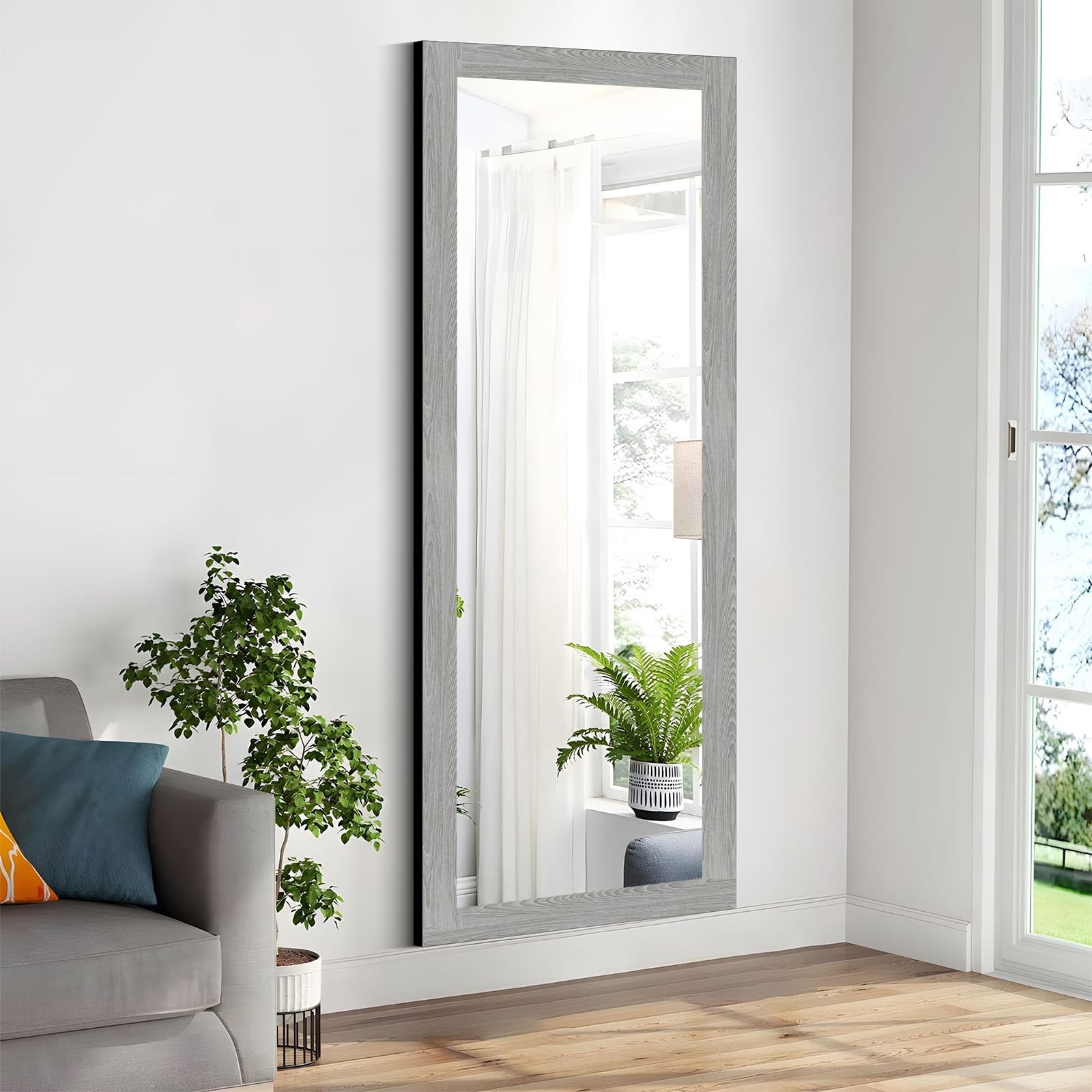 Grey Wood Grain Mirror Border Peel and Stick Wallpaper, Self Adhesive Waterpr…