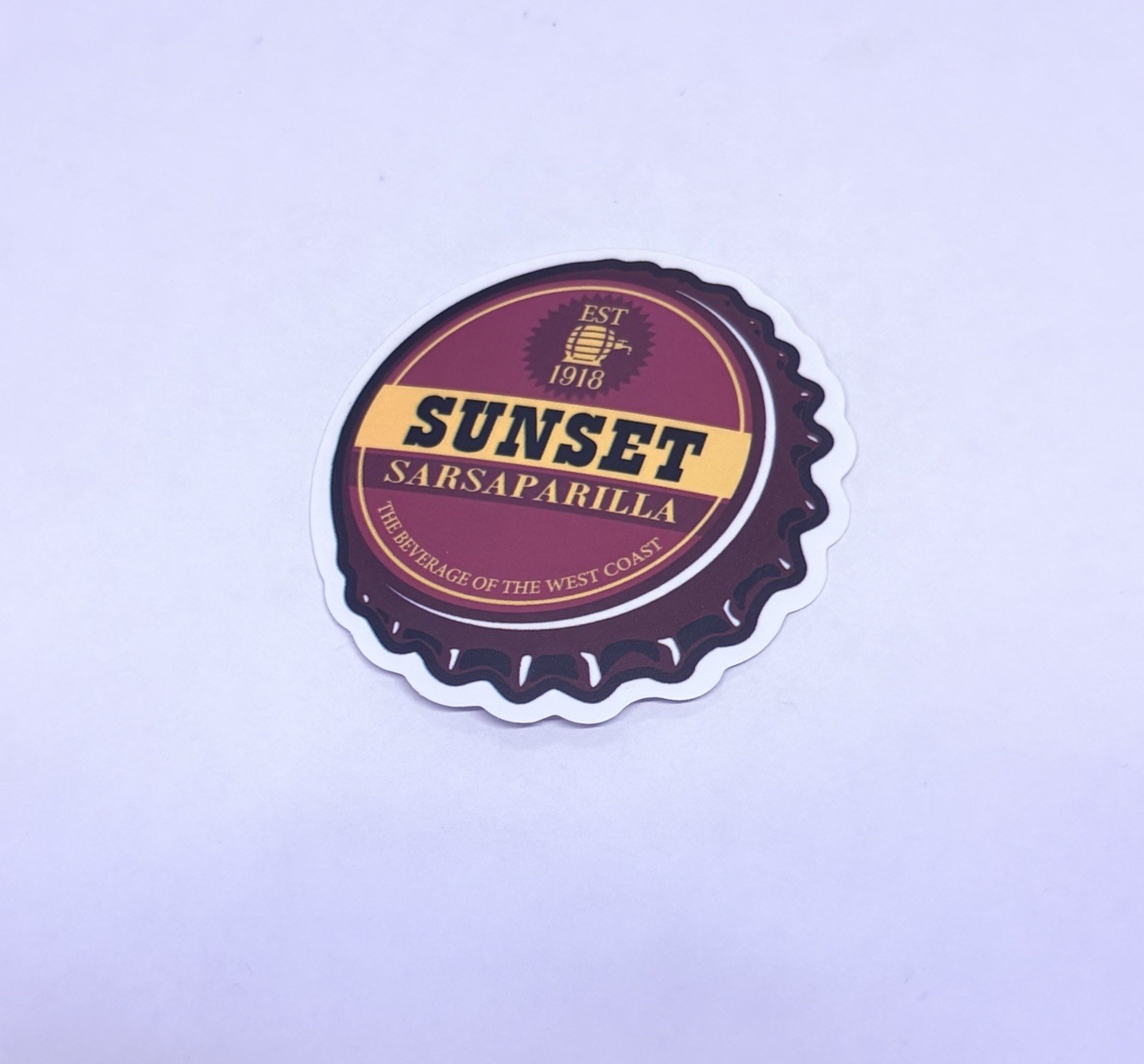 Sunset Sarsaparilla Bottle Cap Sticker Decal Vinyl Cool Art Souvenir Journal Tc6