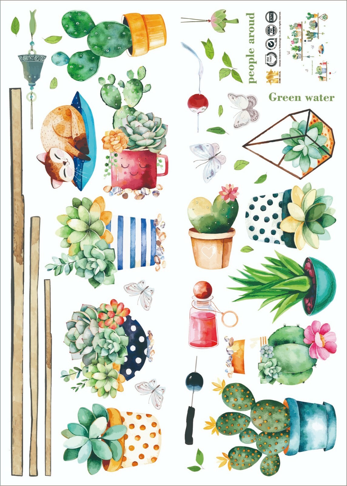 Removable Vinyl Wall Decal succulents Sticker Art Home living Room DIY Decor