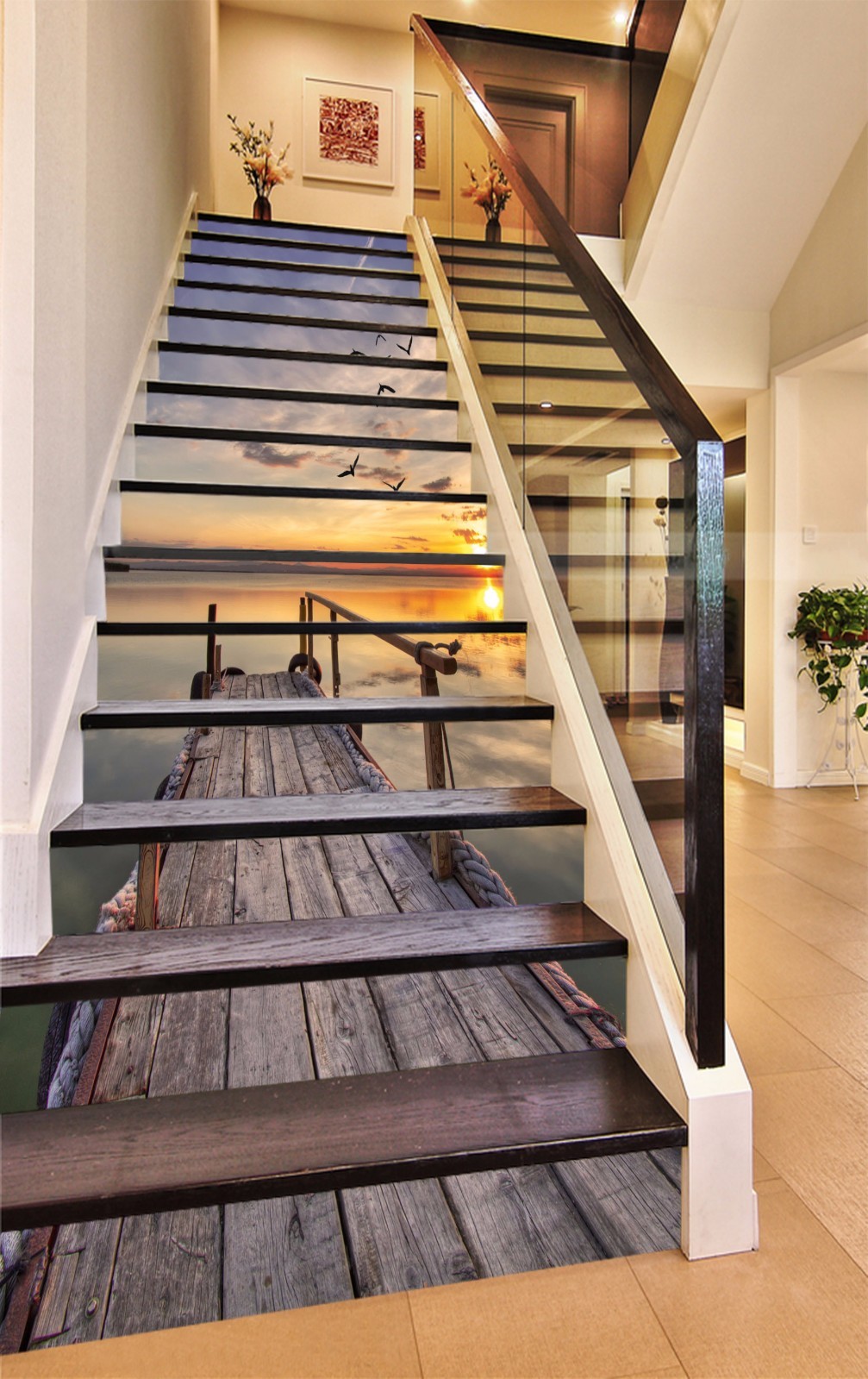 3D Sea Sunset Birds 57 Stair Risers Decoration Photo Mural Vinyl Decal Wallpaper