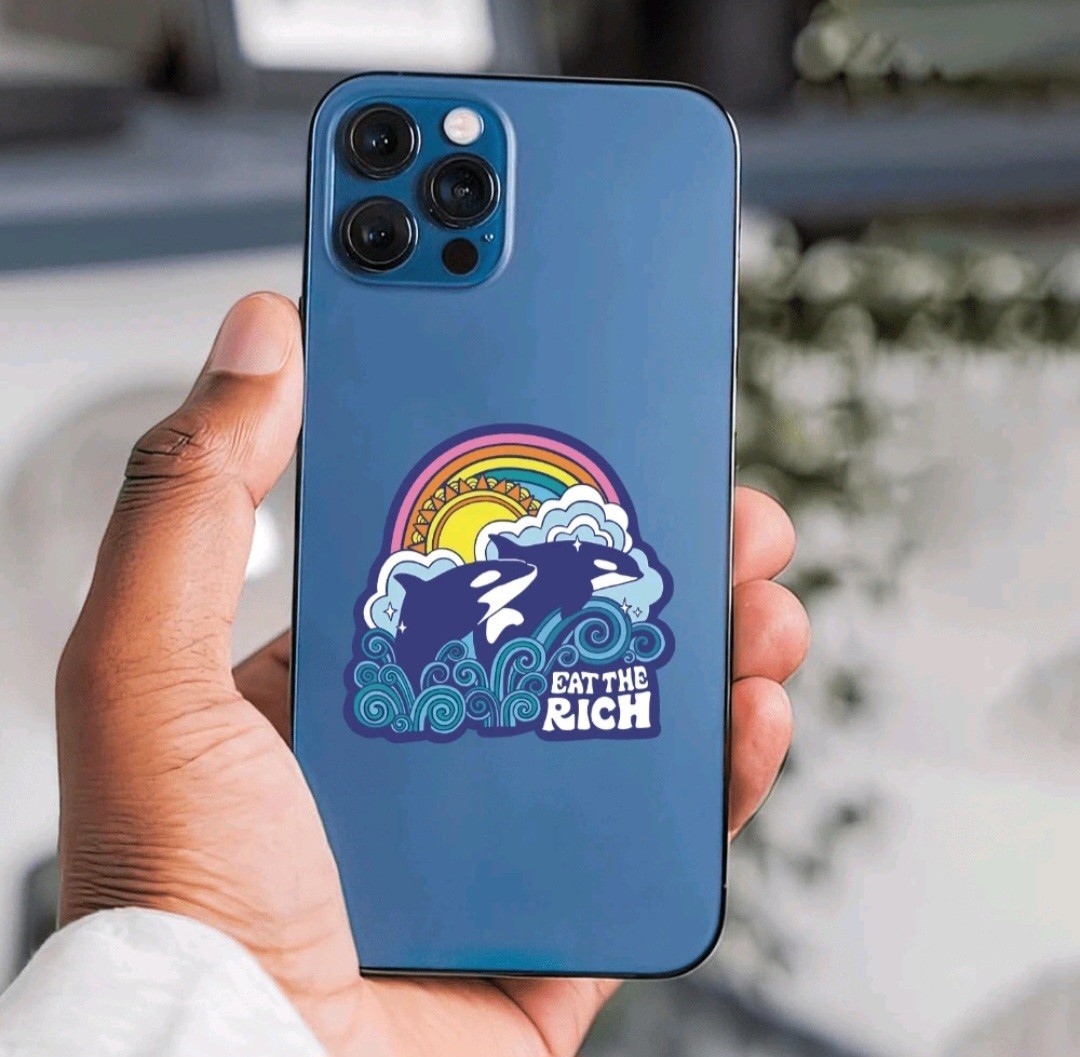 Eat The Rich Dolphin Glitter Vinyl Sticker Capitalism 3x3in Free Shipping