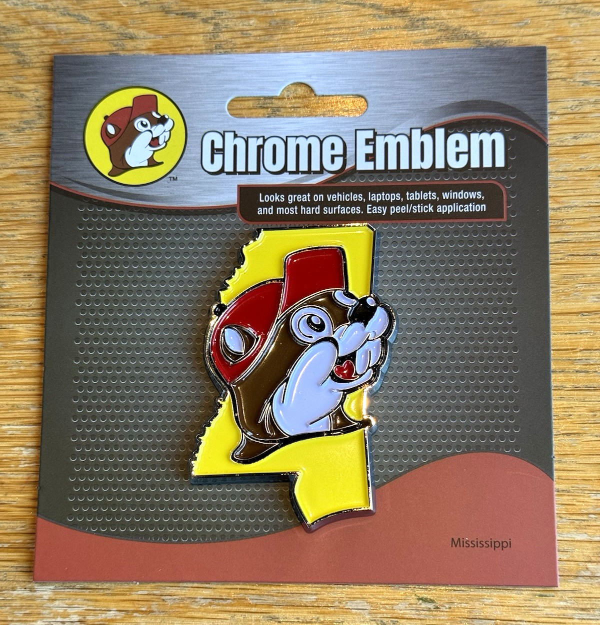 Buc-ee's Adhesive Chrome Emblem- Mississippi Shape For Vehicles Laptops 2 x 3 in