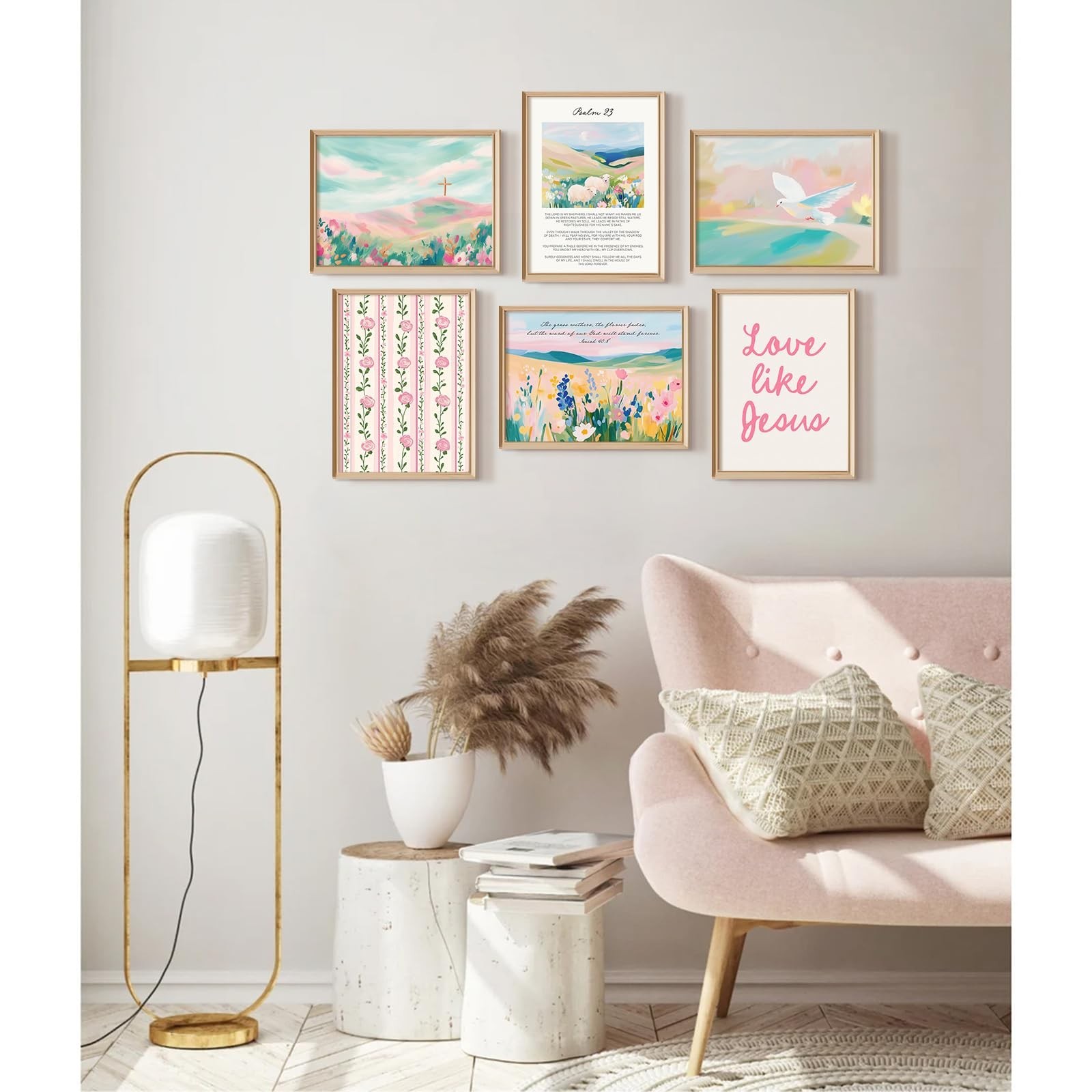 Pastel Pink Christian Wall Art Bible Verse Preppy Canvas Wall Decor Girl Tren…