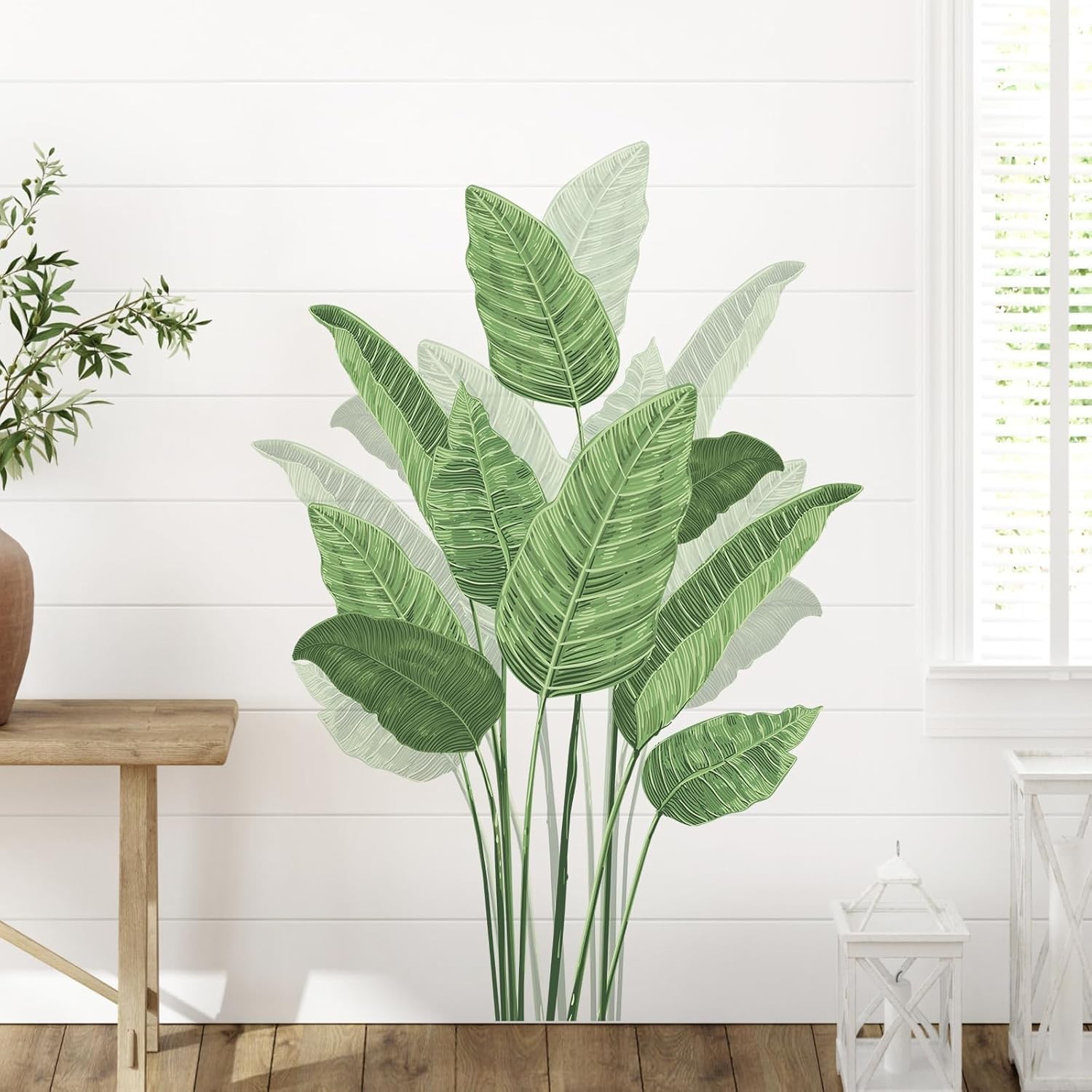 Tropical Plant Leaves Wall Decals, Boho Spring Summer Green Multi-colored