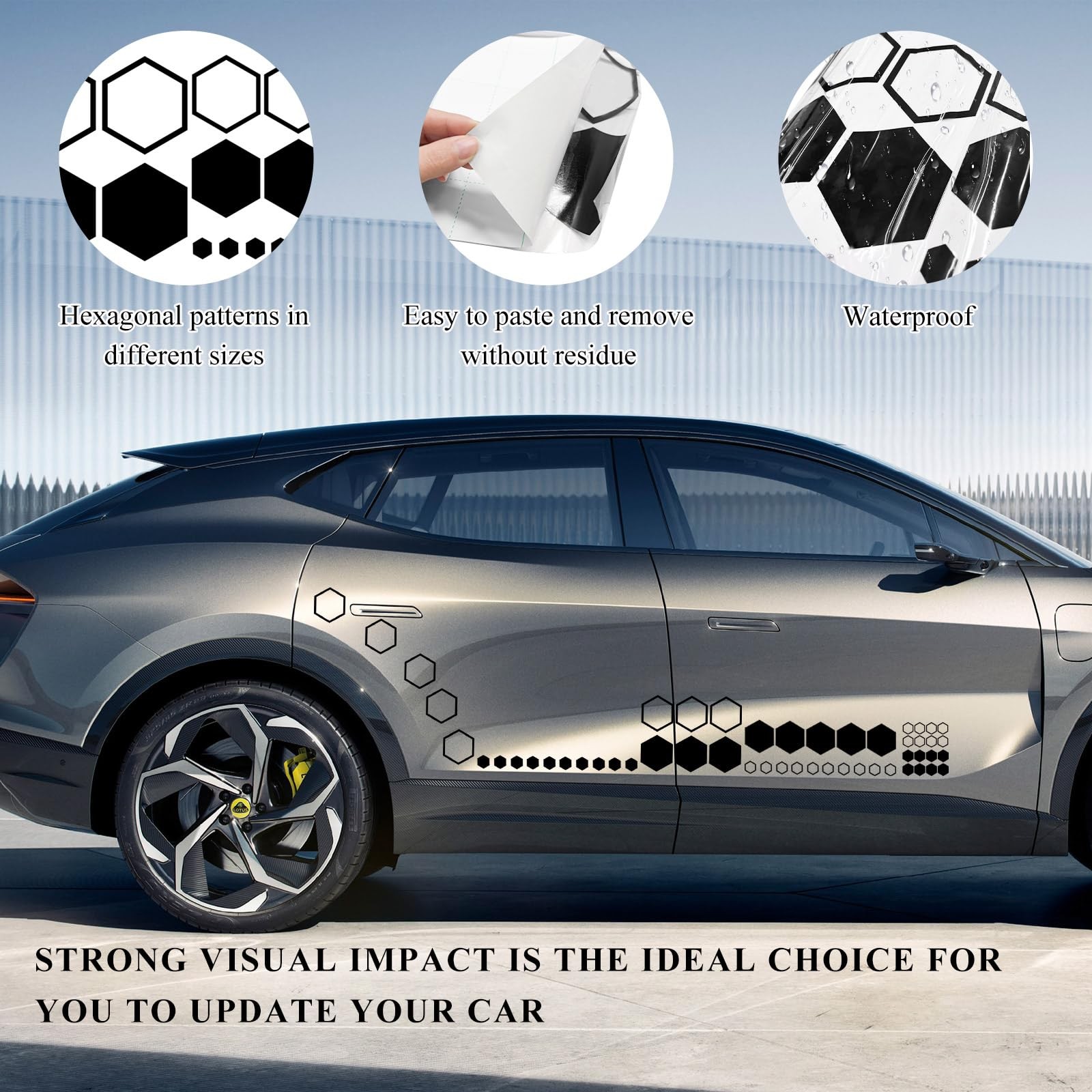 52 Grids Car Honeycomb Graphic Stickers, Waterproof Hexagon Car Side Body Dec…