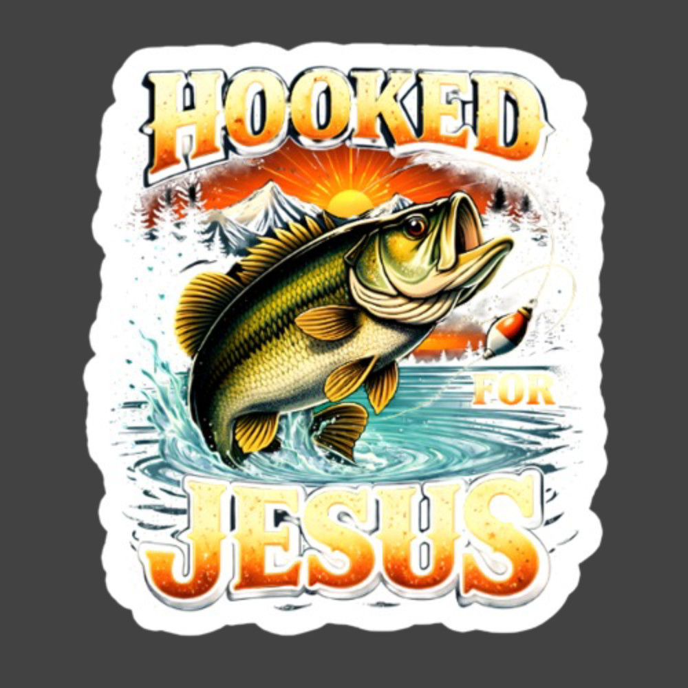 Fishing Sticker Vinyl Decal Hooked for Jesus Bass Fish Christian Gift