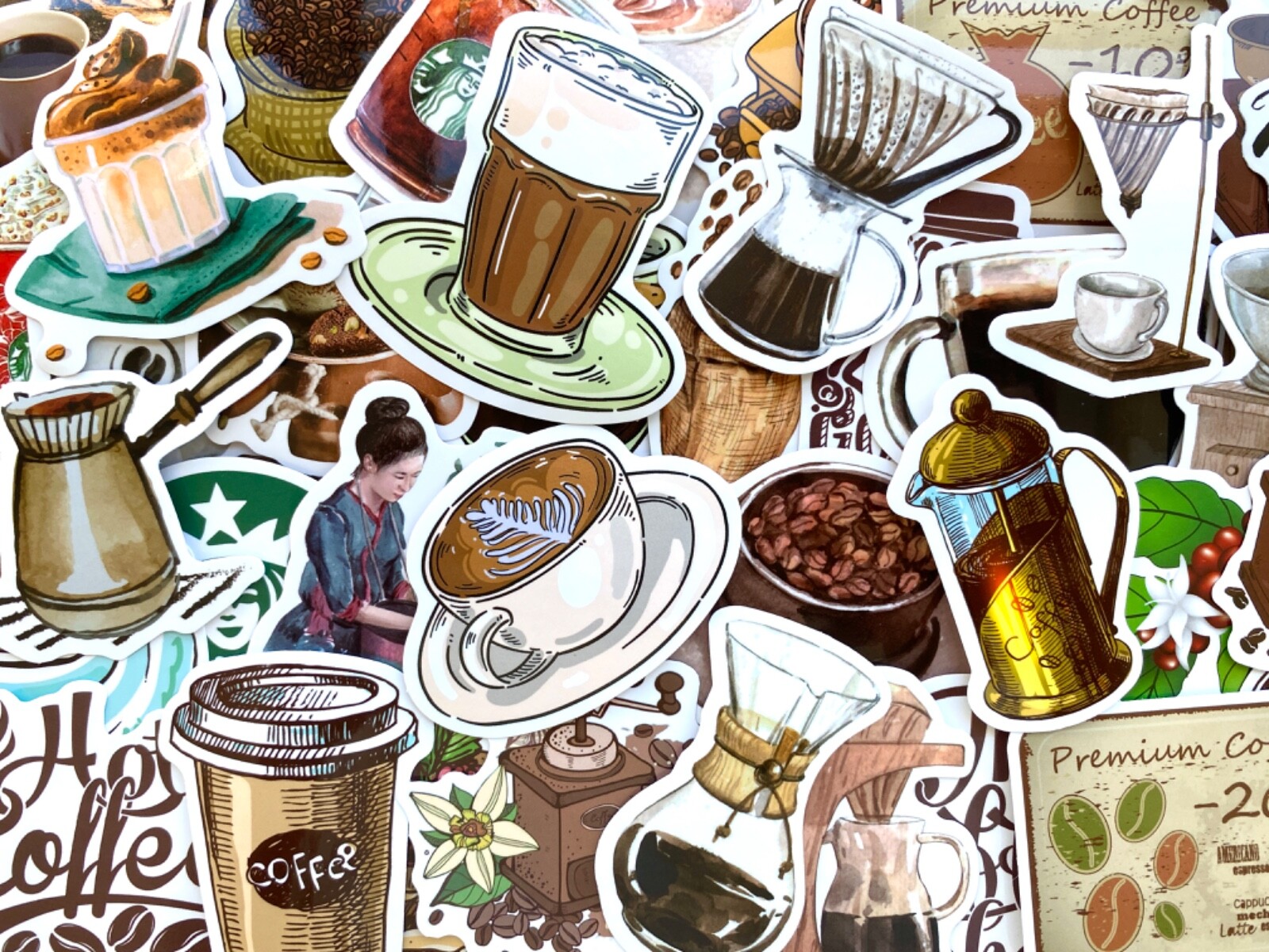5-50 pcs Coffee Stickers, Boho Water Bottle Luggage Kindle Phone Laptop Decals