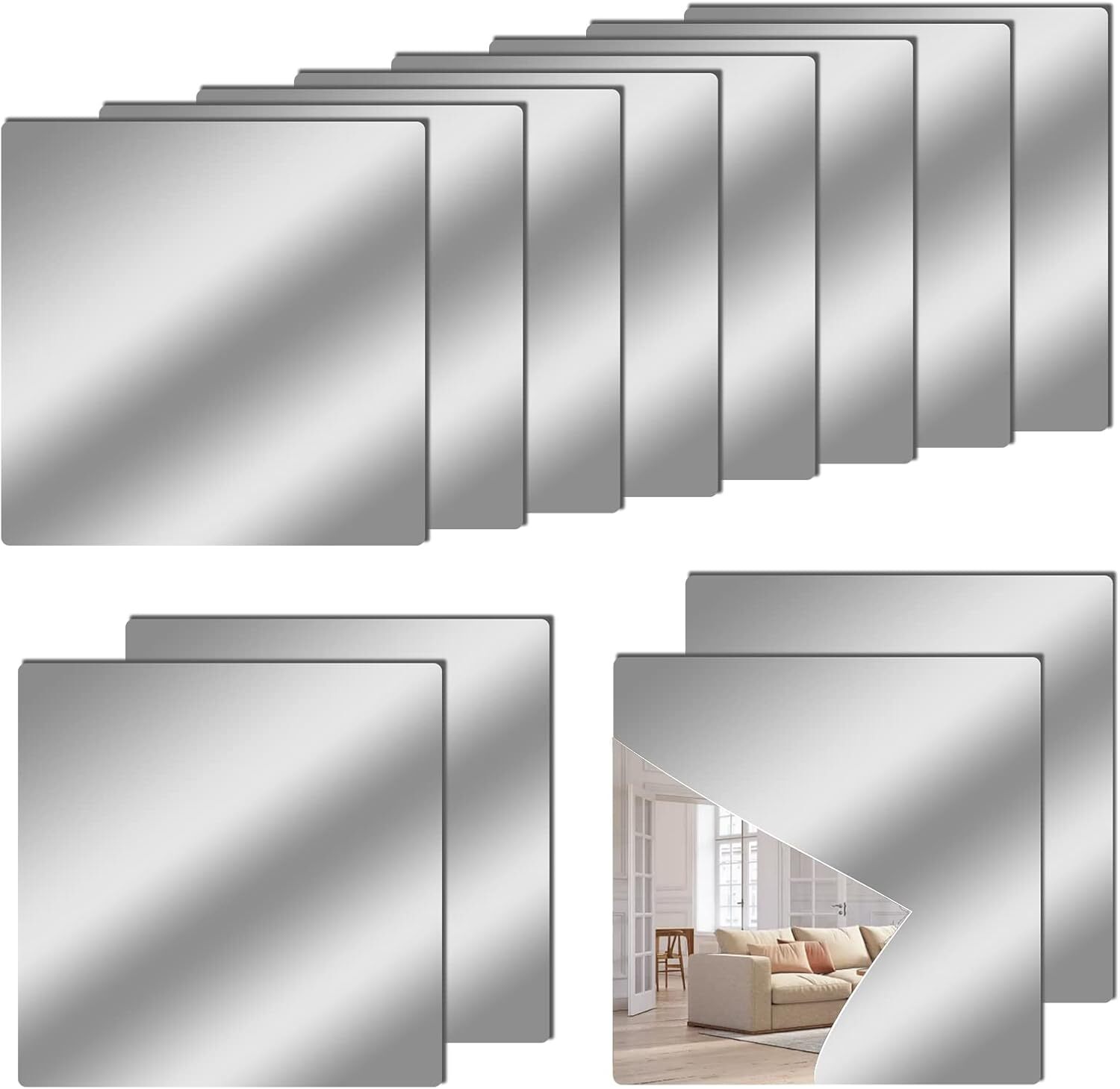 Acrylic flexible lens, self-adhesive mirror tiles, square cuttable wall stickers