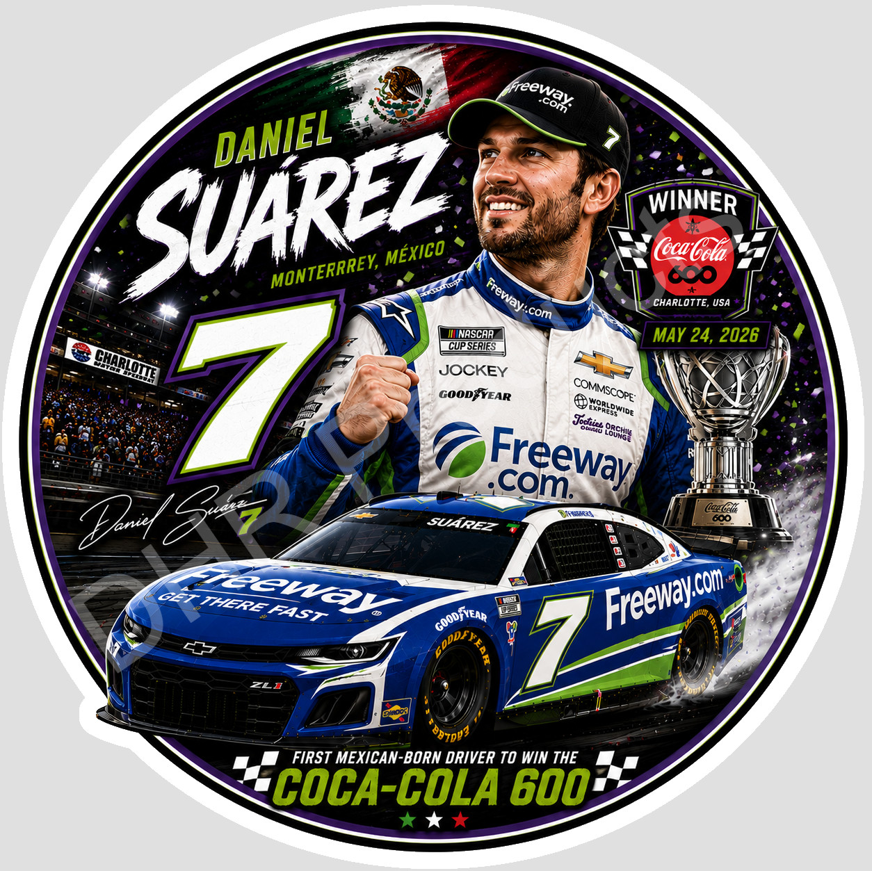 Daniel Suárez Number 7 Round Weather Resistant Vinyl Sticker/Decal NASCAR 01