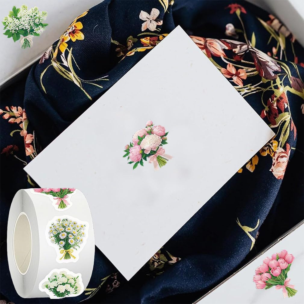 500 Pcs 1-Inch Roll Flower Bouquet Stickers for Crafting and Labeling