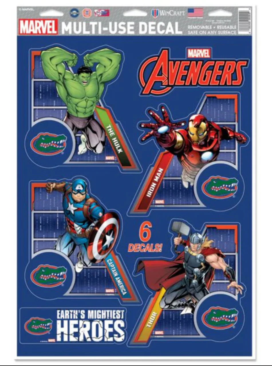 Florida Gators / MARVEL Multi-Use 6 Piece Decals 11" x 17"