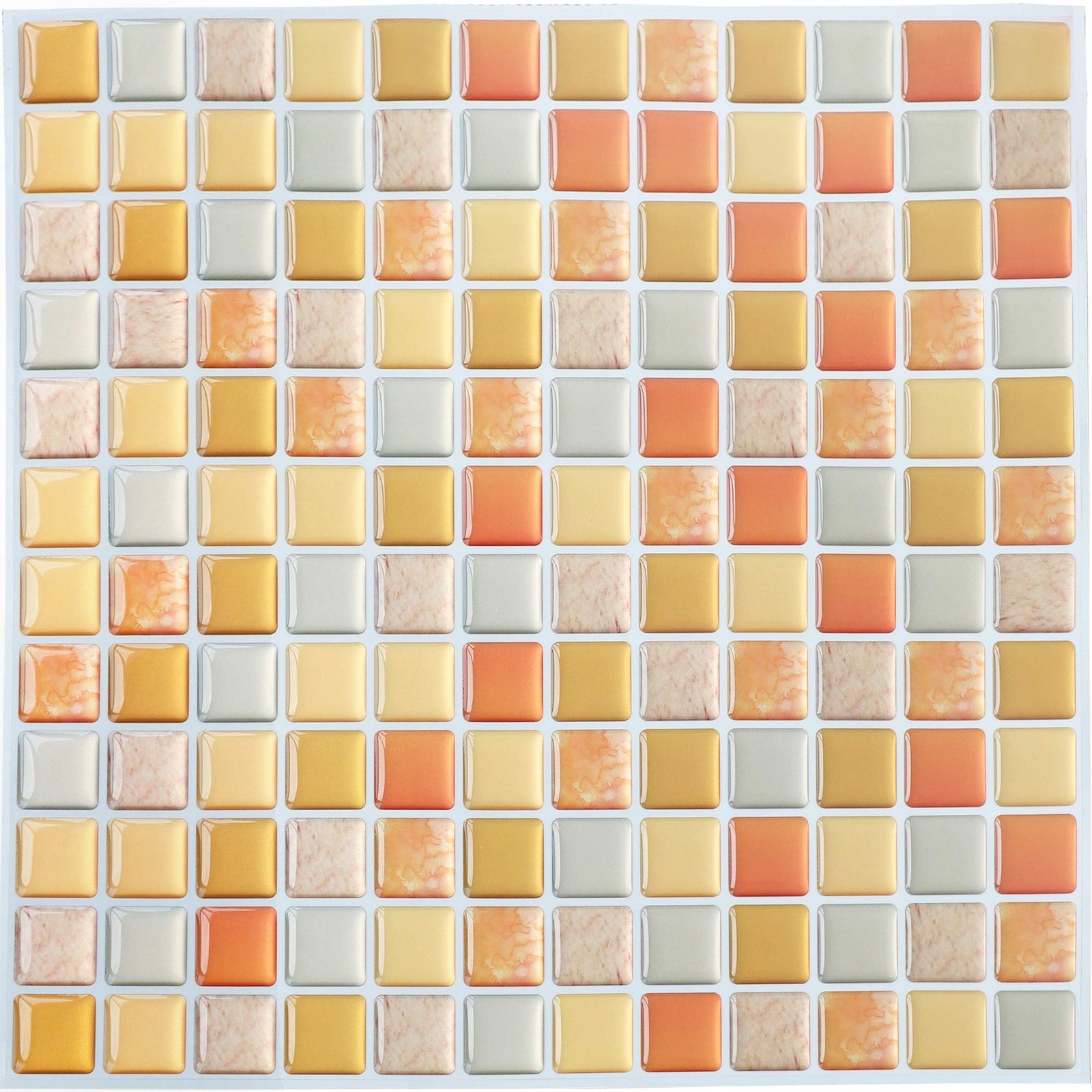 3D Mosaic Tile Sticker Removable Wallpaper Tile Yellow, 3D Self Adhesive Wall…