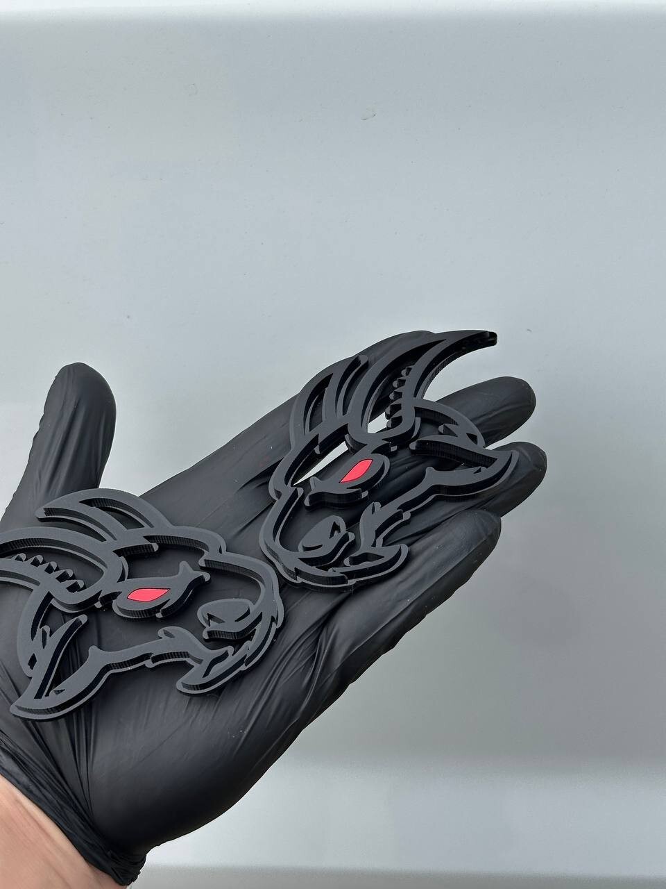 Angry Goat Red Eye Car Truck Emblem Badge Matte Black on Black Custom Pack of 2