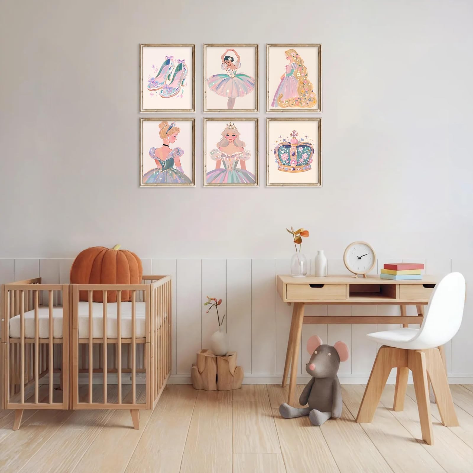 Aroutde 6Pcs Cartoon Nursery Room Wall Decor, Pink Girly Canvas Posters Prepp…