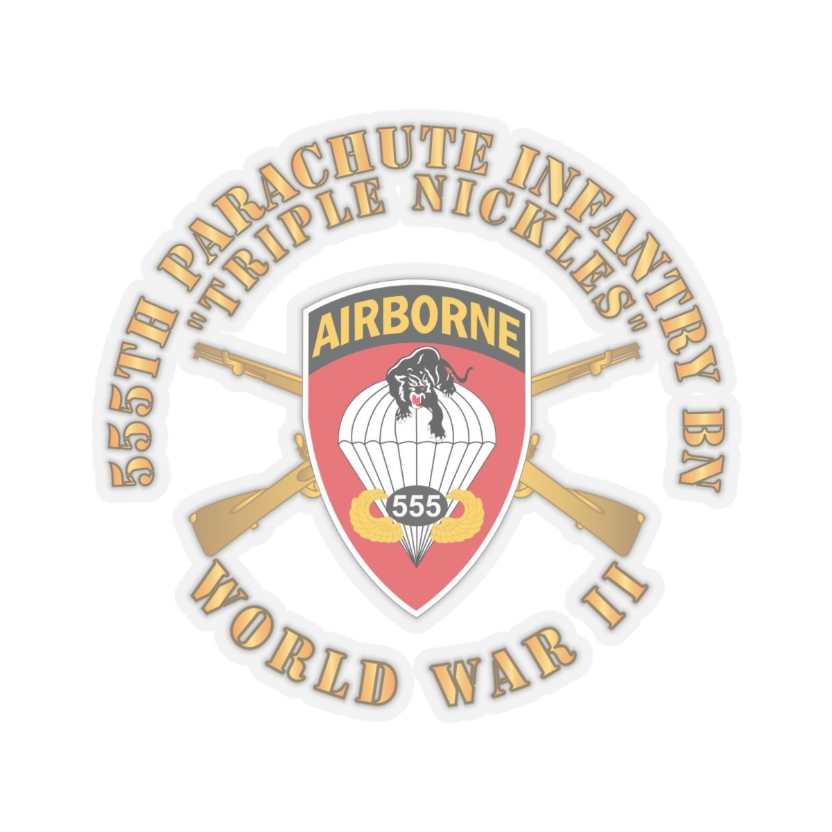 Kiss-Cut Stickers – Army – 555th Infantry Parachute Bn SSI -Triple Nickles -WWII