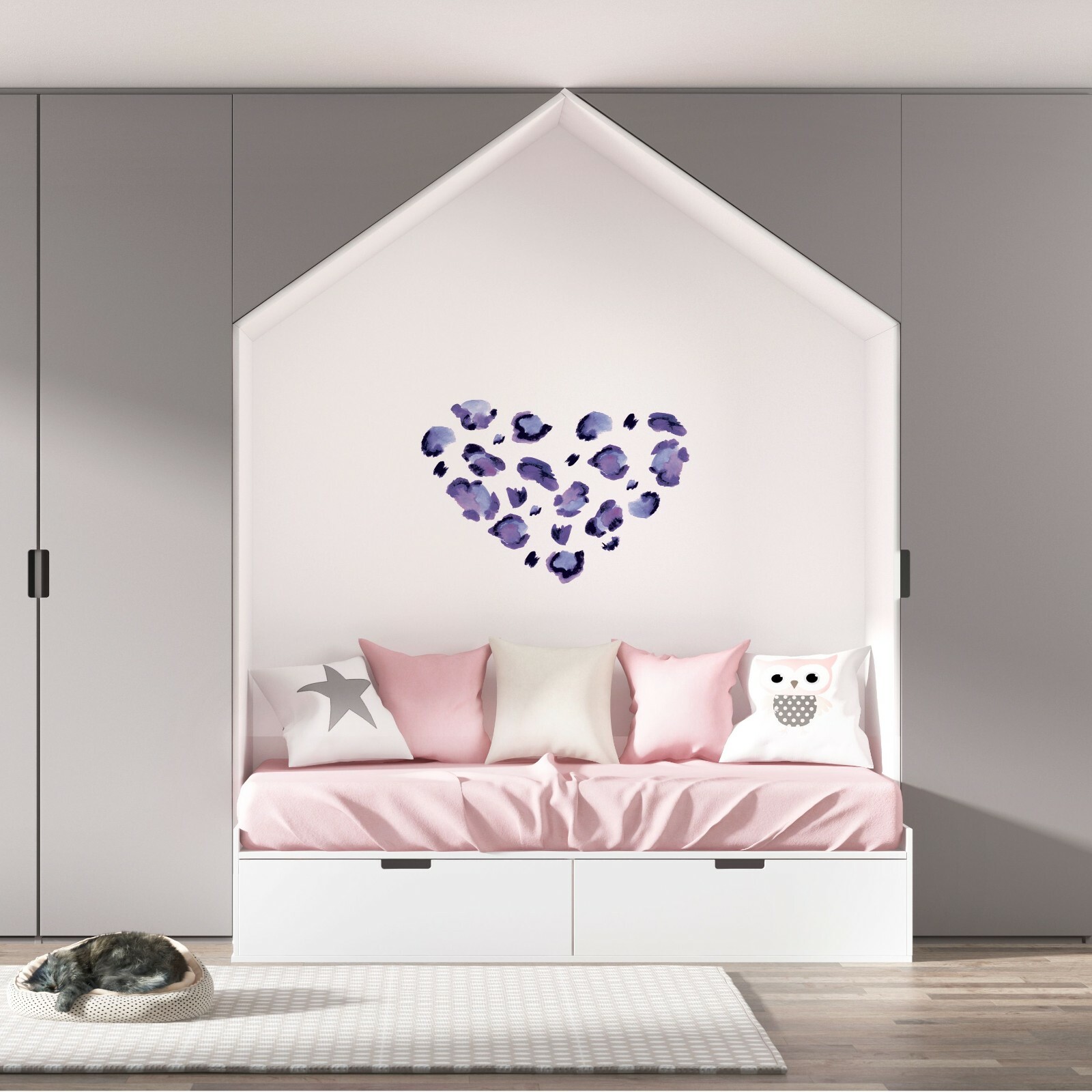 Heart Shaped Decor Art Leopard Skin Prints Design Home Bedroom Vinyl Wall Decal