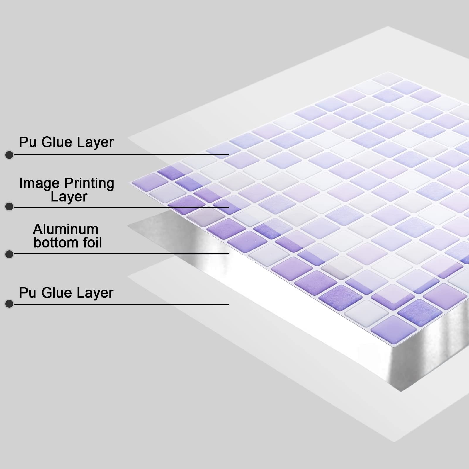 5pcs Peel and Stick Backsplash Purple Square 3D Mosaic Removable Tile Sticker…