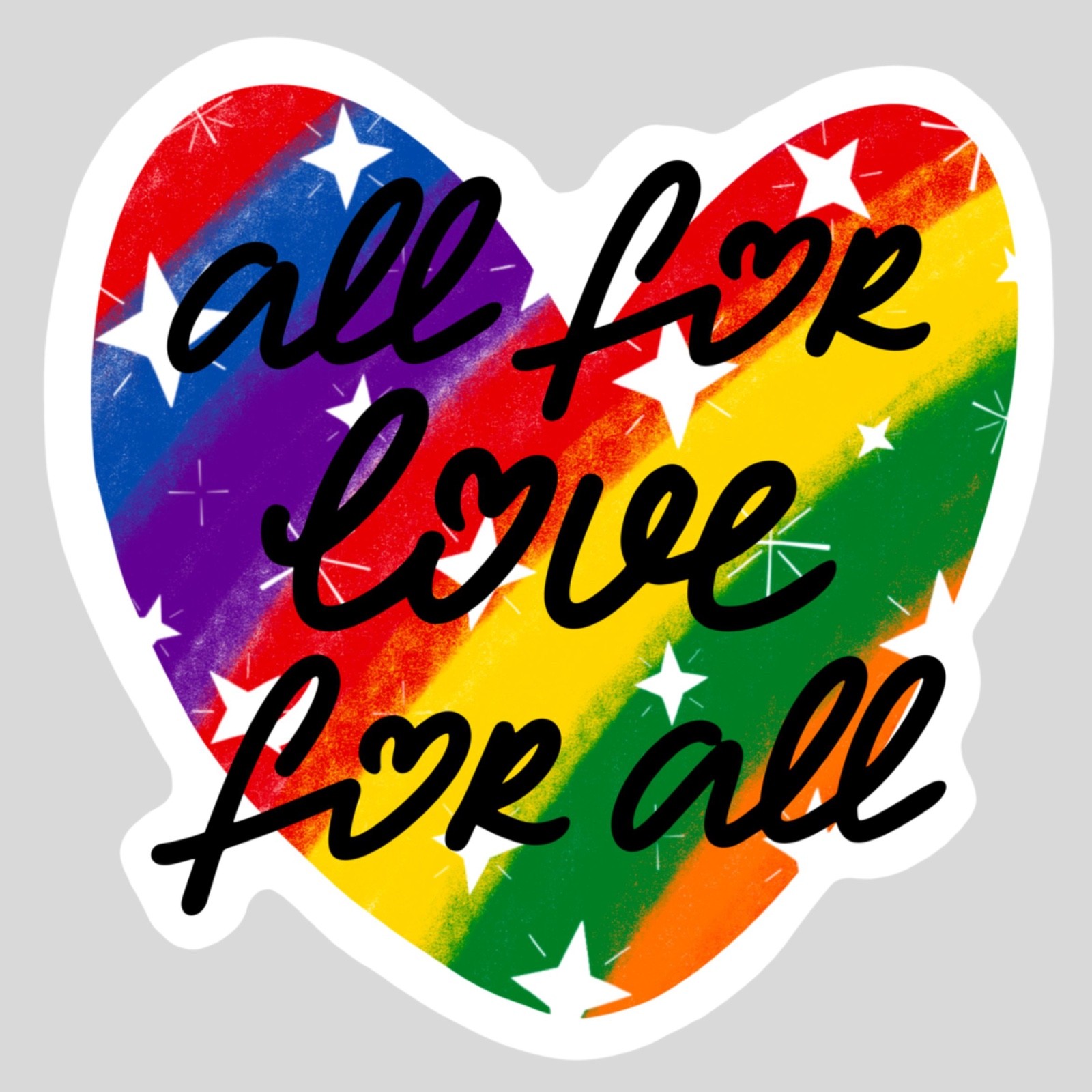 ALL FOR LOVE RAINBOW HEART STICKER GAY LGBTQ 9 Pack