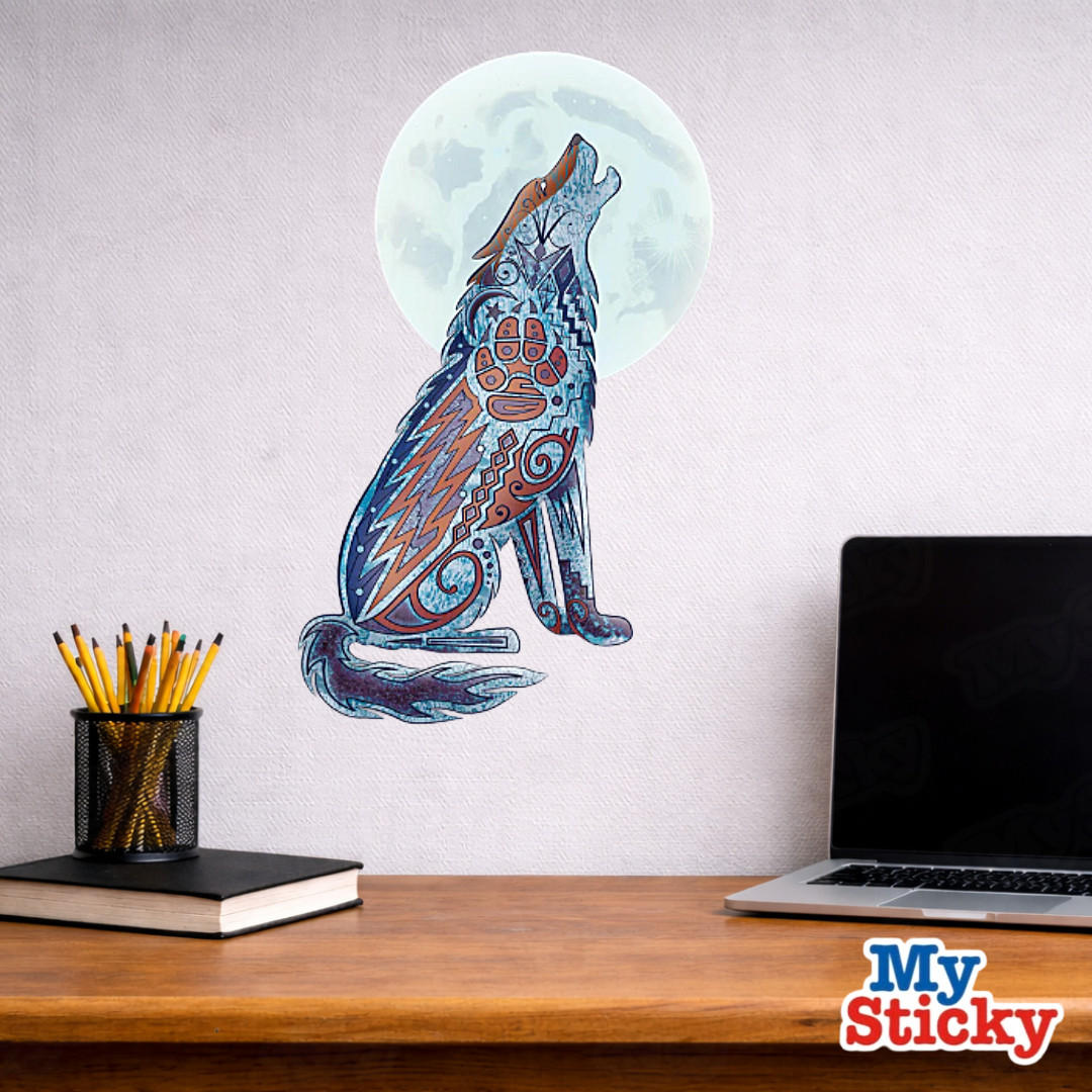 Howling Wolf Moon Wall Decal Tribal Boho Geometric Wall Art Room Southwest Decor