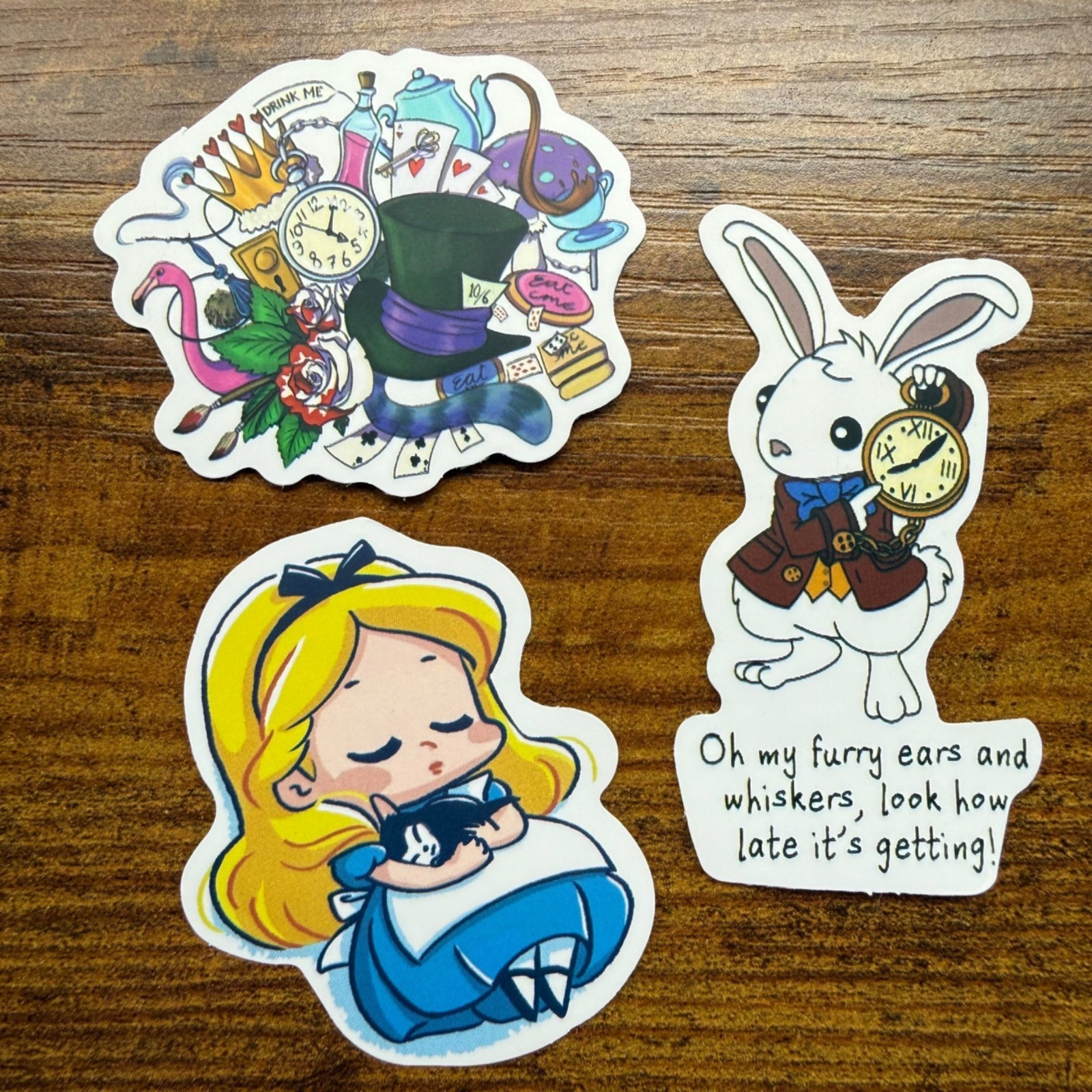 3 Stickers Disney Alice in Wonderland Vinyl Decal Laptop Phone Bottle Scrapbook