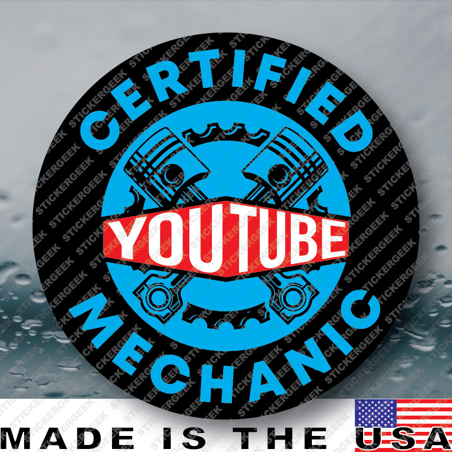 Certified YouTube Mechanic Funny JDM Hard Hat Helmet Gag Prank Joke Sticker 2IN