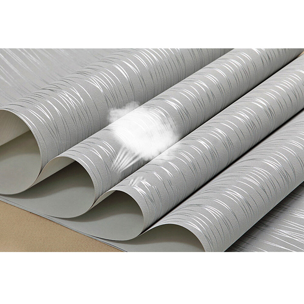 10M 3D Textured Wallpaper Roll Non-Woven Plain Stripe Wall Sticker for Bedroom