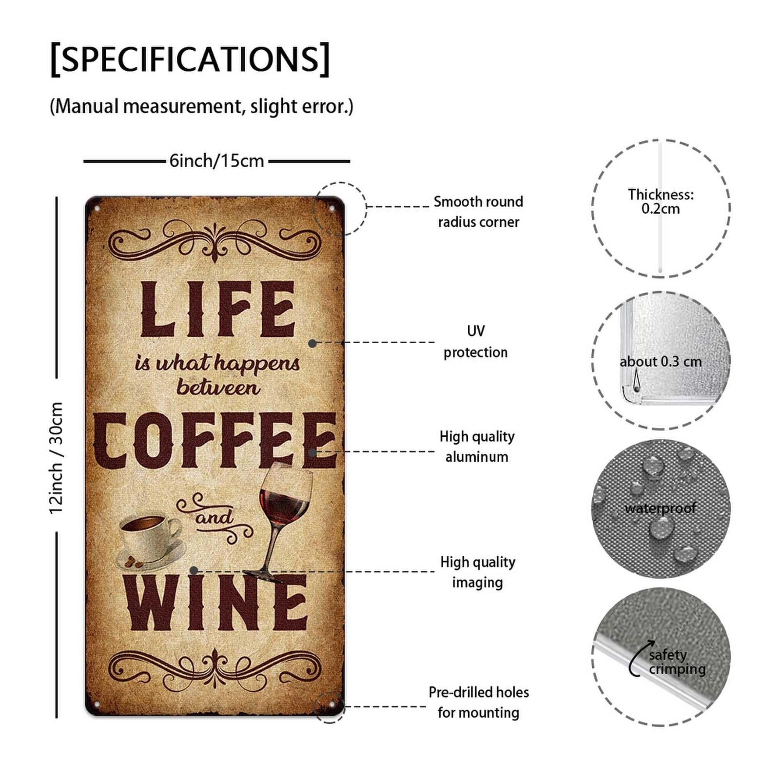 Life Is What Happens Between Coffee And Wine Metal Sign Home Decor Retro Rust…