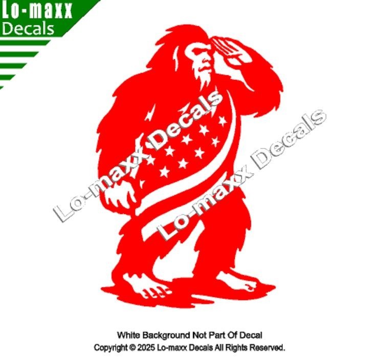 Patriotic Bigfoot Decal American Freedom Flag Sasquatch Sticker USA Vinyl Art