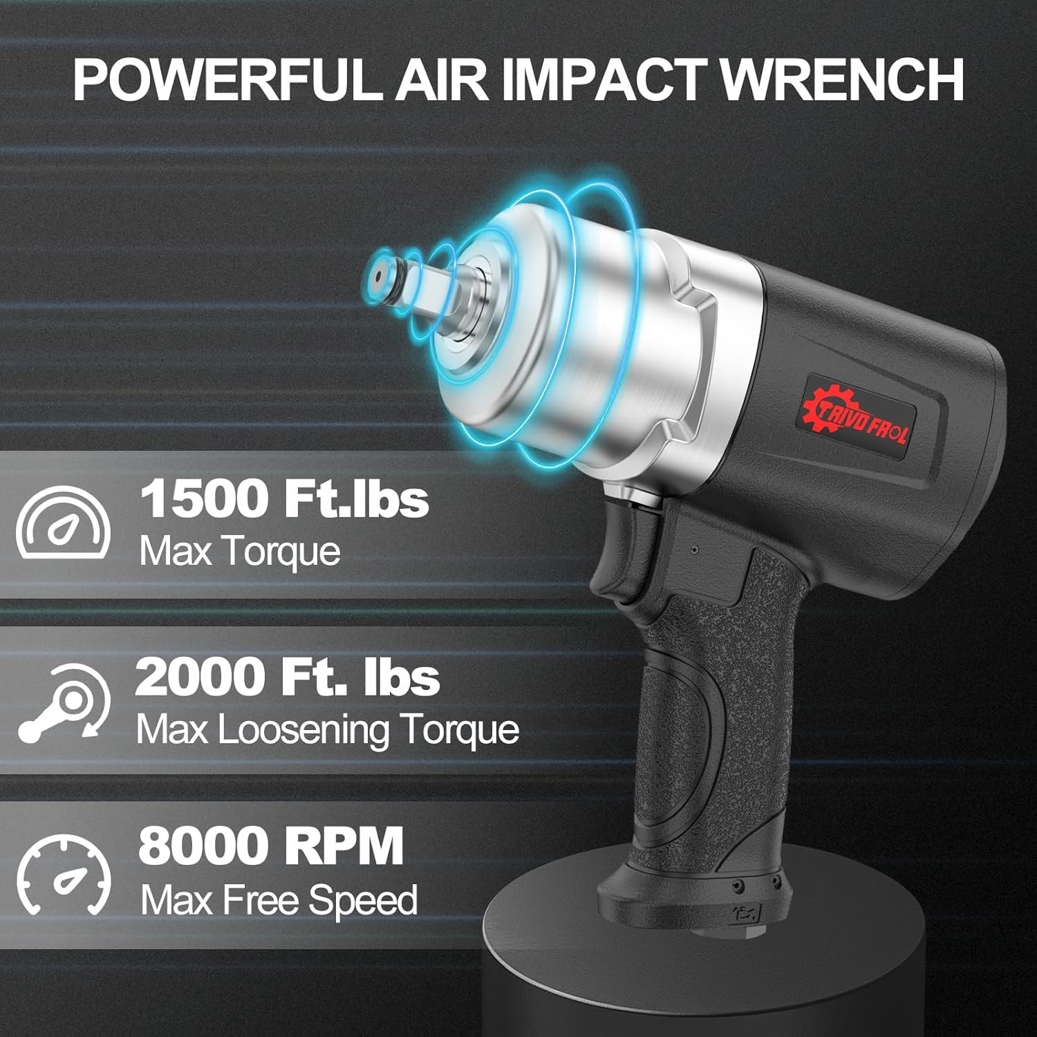 Air Impact Wrench 1/2" – 1/2 Inch Impact Gun 1/2 Drive, 1500Ft-lbs, 8000RPM High