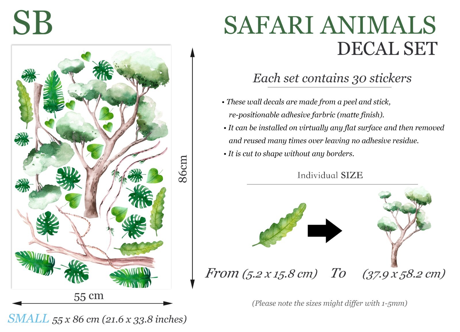 Safari African Animals Giraffe Lion Zebra Tiger Koala Jungle nursery wall decal