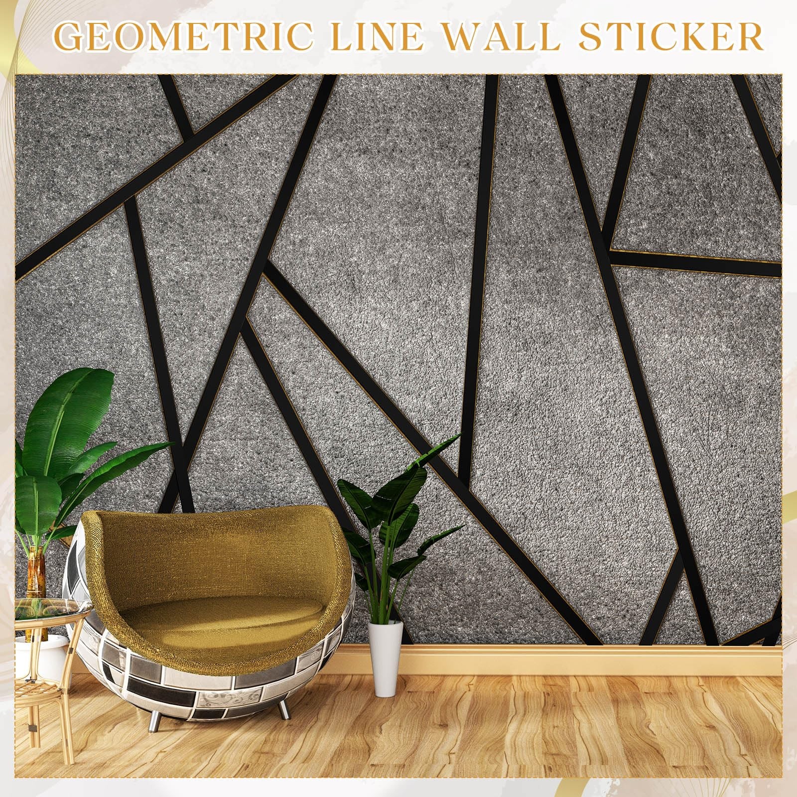 24 Pcs Black Wall Decals Peel and Stick 70.8 x 1.2 Inch Black Tape for Wall D…