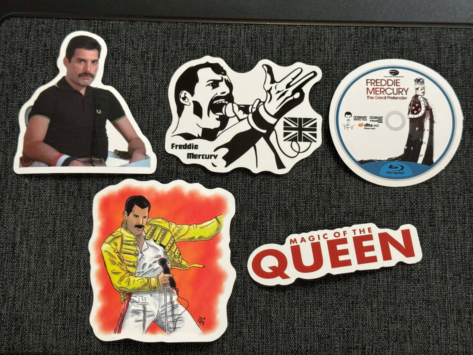 Lot (5) QUEEN Band Freddie Mercury STICKERS 3/4" to 3" FAST! FREE SHIP!
