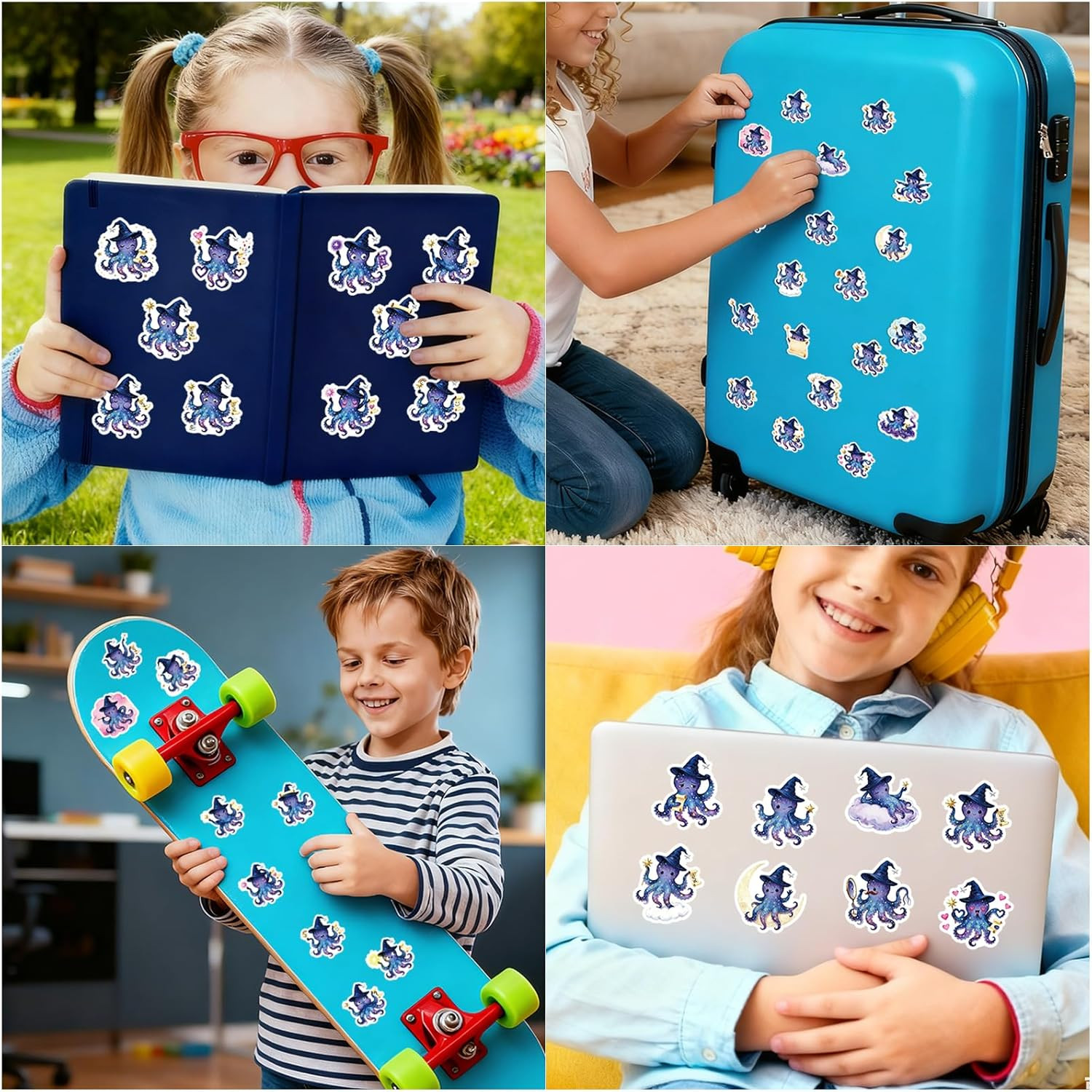 Wizard Octopus Stickers, 60 Piece Set, Waterproof Vinyl Galaxy Theme Decals