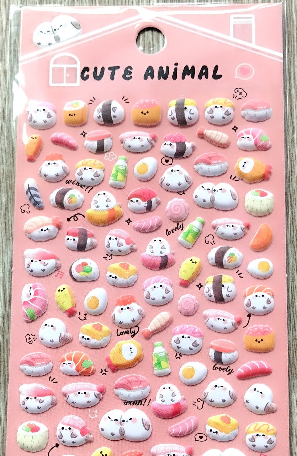 Cute Animal Japanese Food PVC Puffy Sticker Long-Tailed Tit Bird Sushi Kid JAPAN