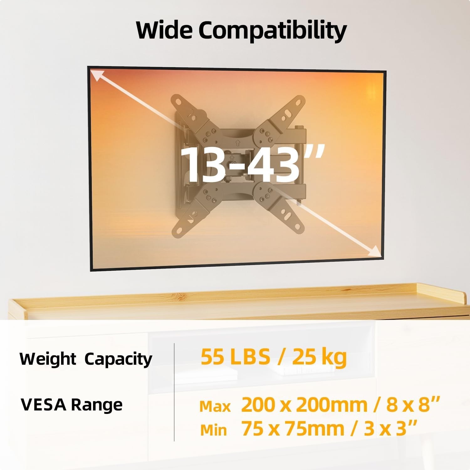 32+ 40 Inch Full Motion TV Wall Mount for 13-43" Tvs & Monitor, 360° Rotating Sm