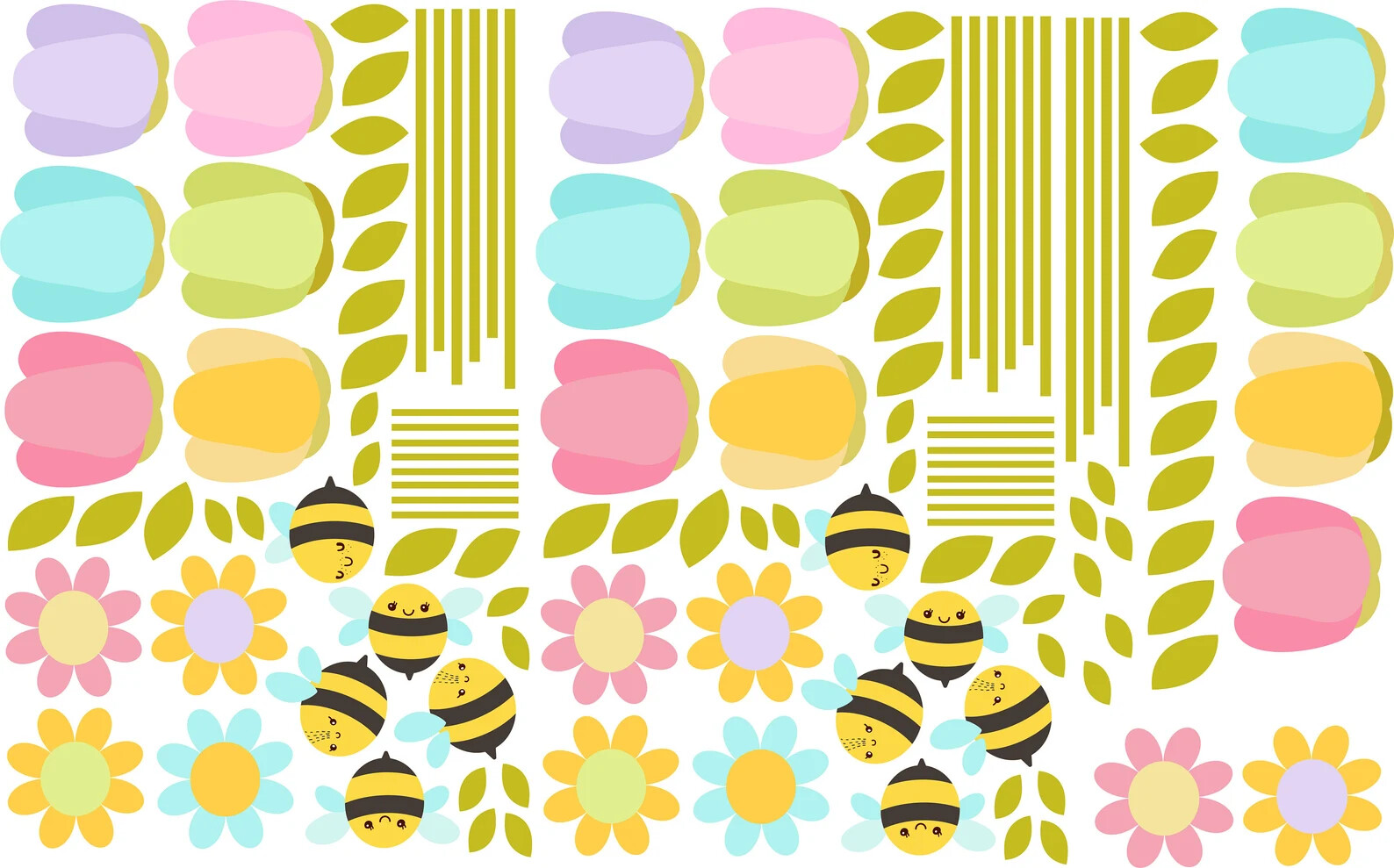 Flower wall decals Decor Cute Bee Tulip Floral Home decor Nursery Kawaii LF025