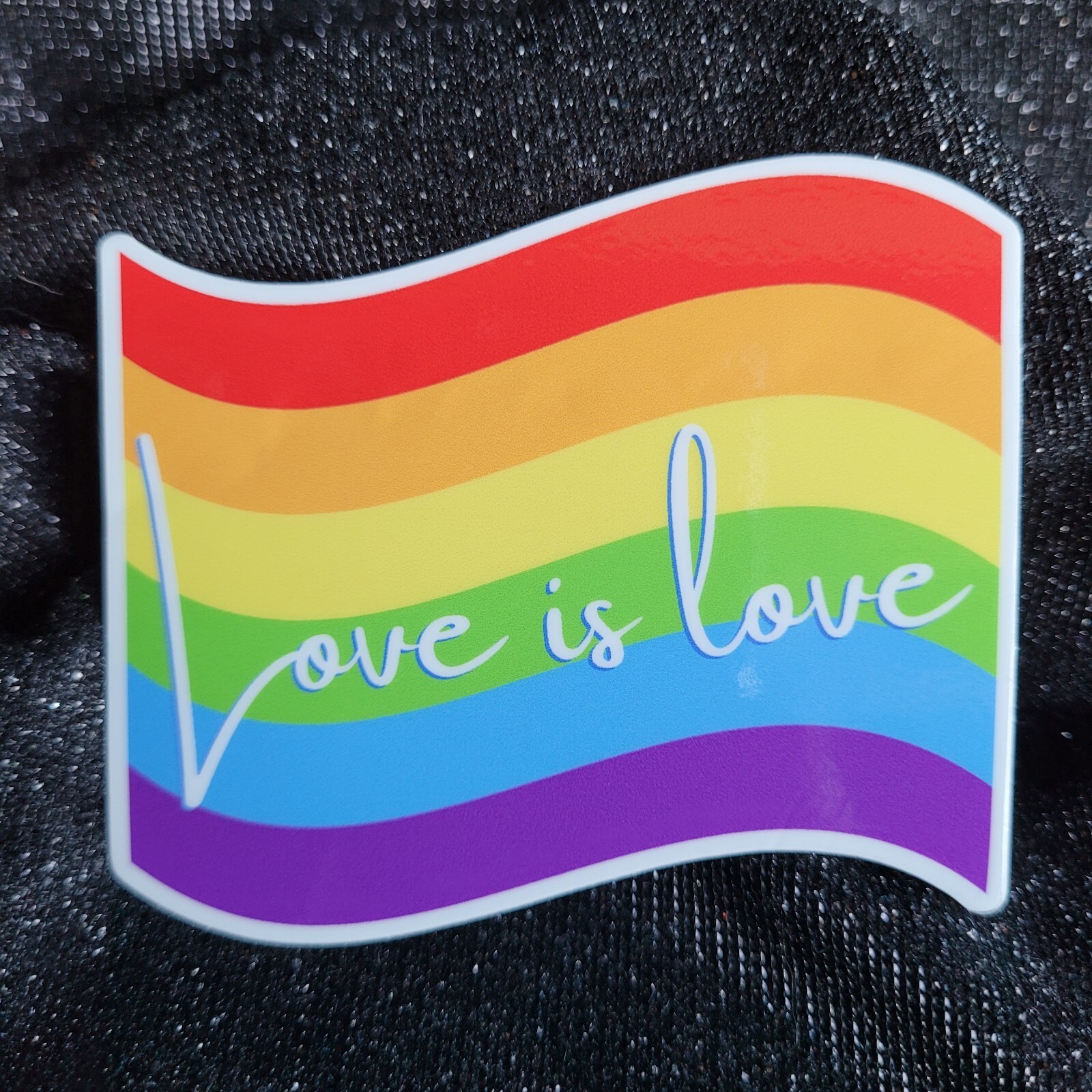 RNBW003 Rainbow Wavy Flag Shaped Pride Sticker | Love is Love | LGBTQ Sticker |