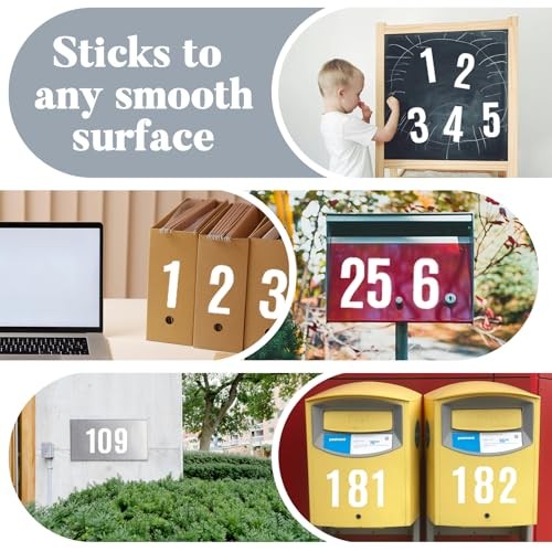 264 Large Number Stickers, 12 Sheets 5 Inch Self-Adhesive Vinyl Number White