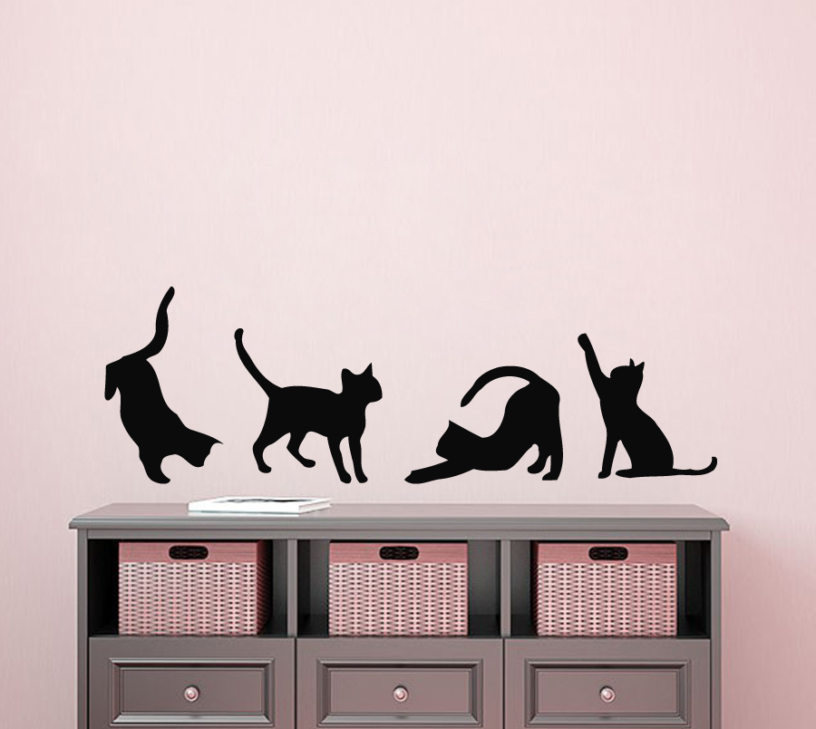 4 Cats Wall Decal Pet Shop Cat Vinyl Stickers Animal Decal Art Bedroom Decor KY7
