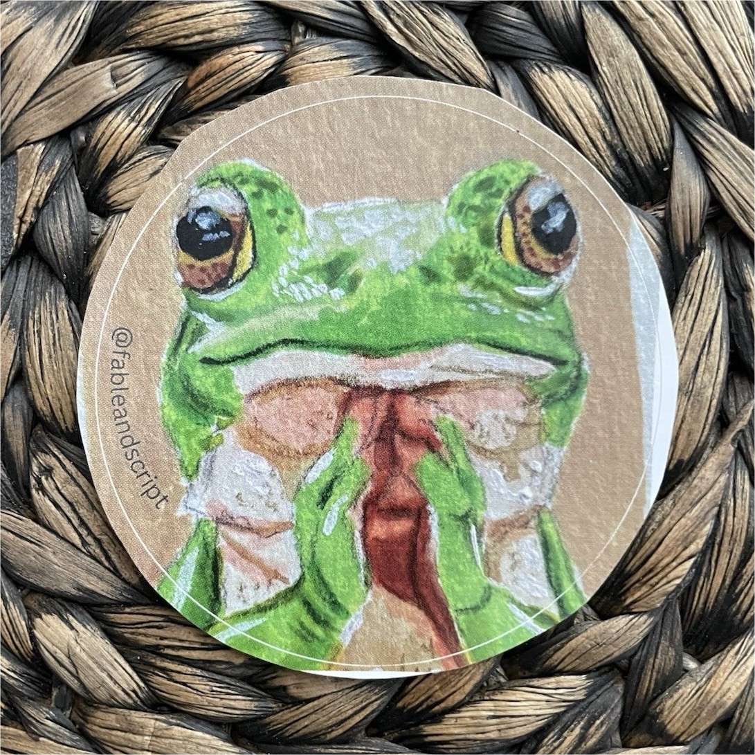 Watercolor Frog Round Sticker, 2”x2”, Art by Hogan Burleigh