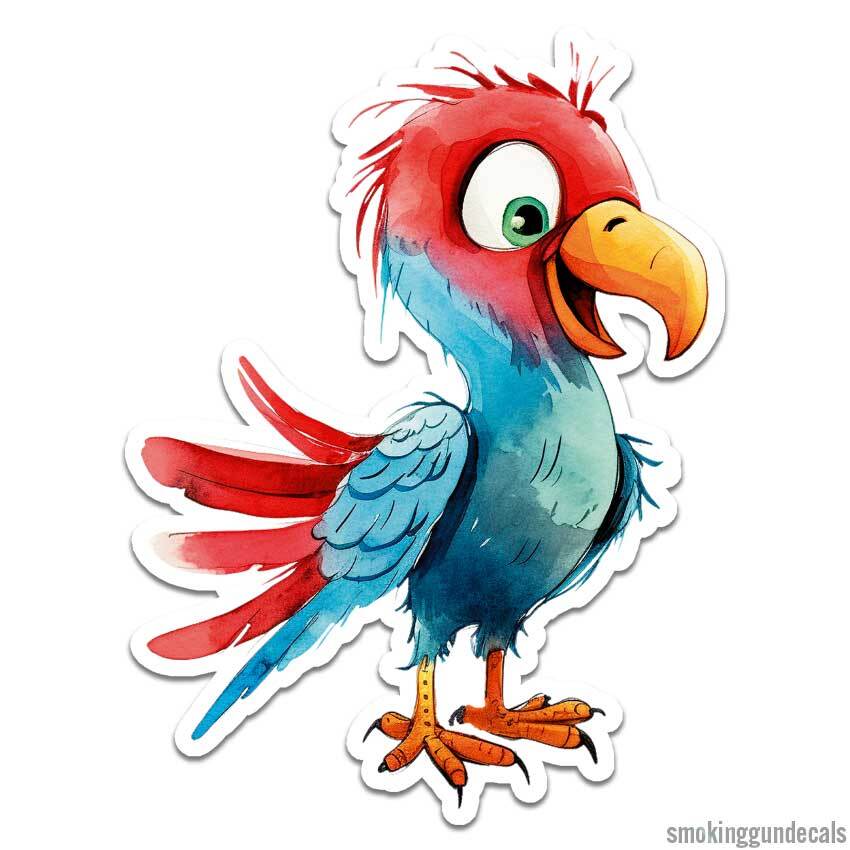 Funny Cartoon Parrot, Vinyl Decal Sticker, Indoor Outdoor, 3 Sizes, #12491
