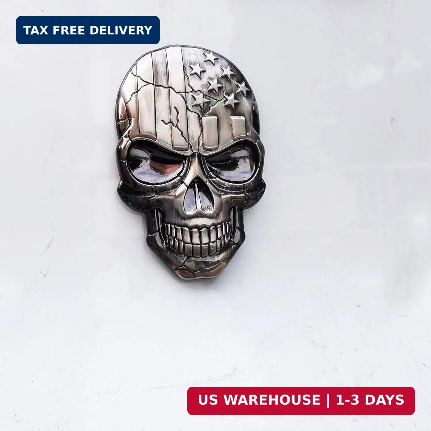 Dsycar 3D Skull Emblem USA Flag Solid Metal Car Sticker Decal Car Skeleton Emble