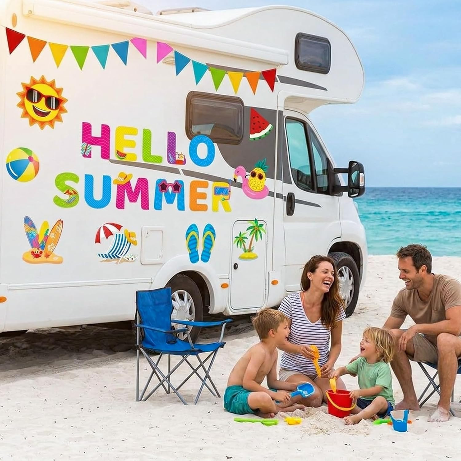 25Pcs Hello Summer Garage Decoration Magnet Stickers Watermelon Palm Tree Magnet