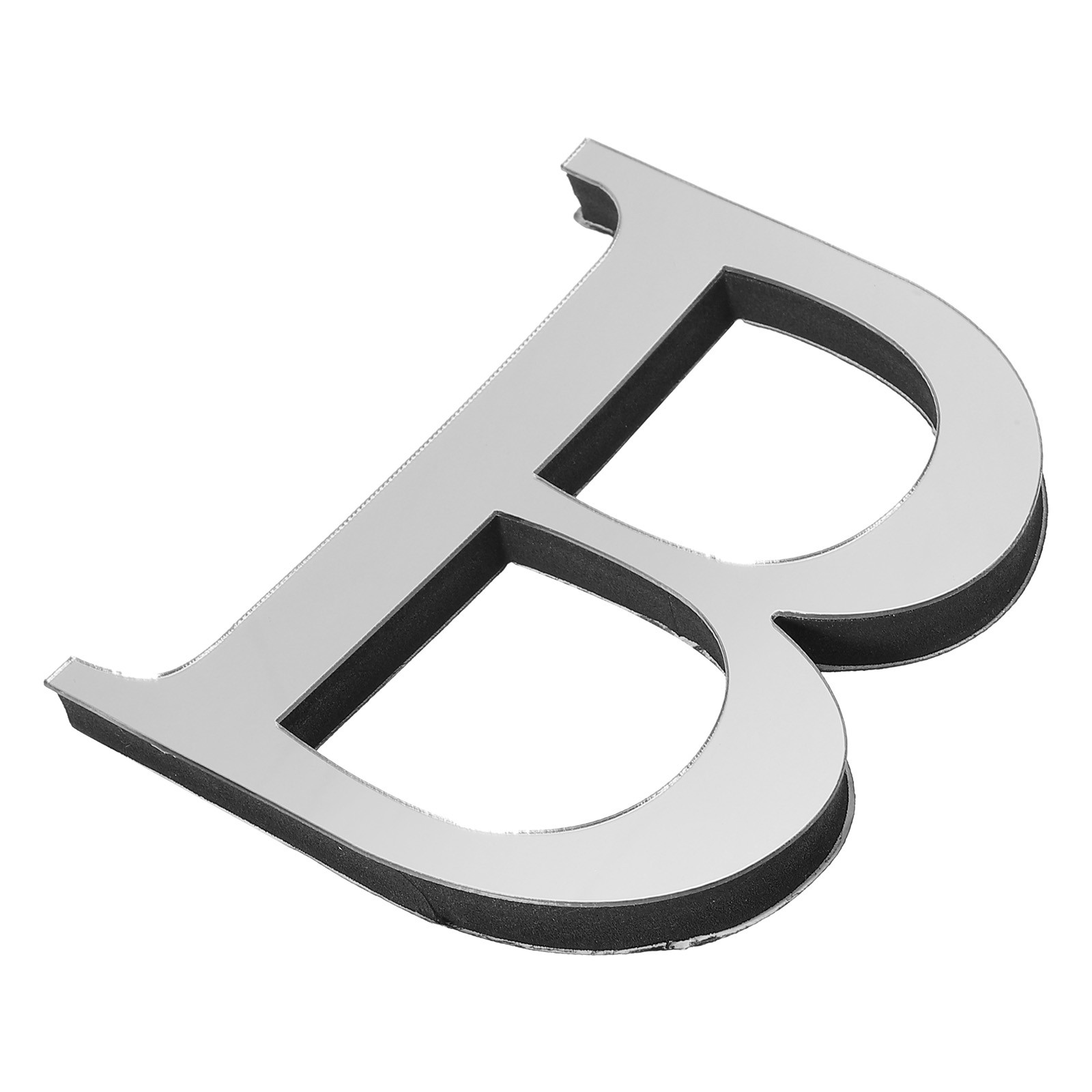 3D Acrylic Alphabet Mirror Wall Sticker Letter B Self-Adhesive Silver Tone