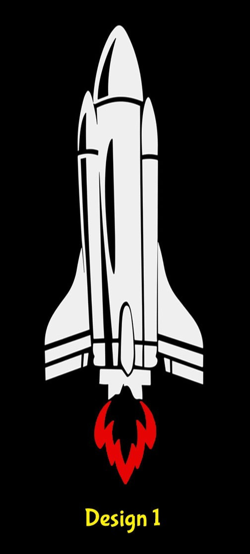 Rocket Spaceship with Flames Design Options Two 7" Vinyl Decals Any Flat Surface