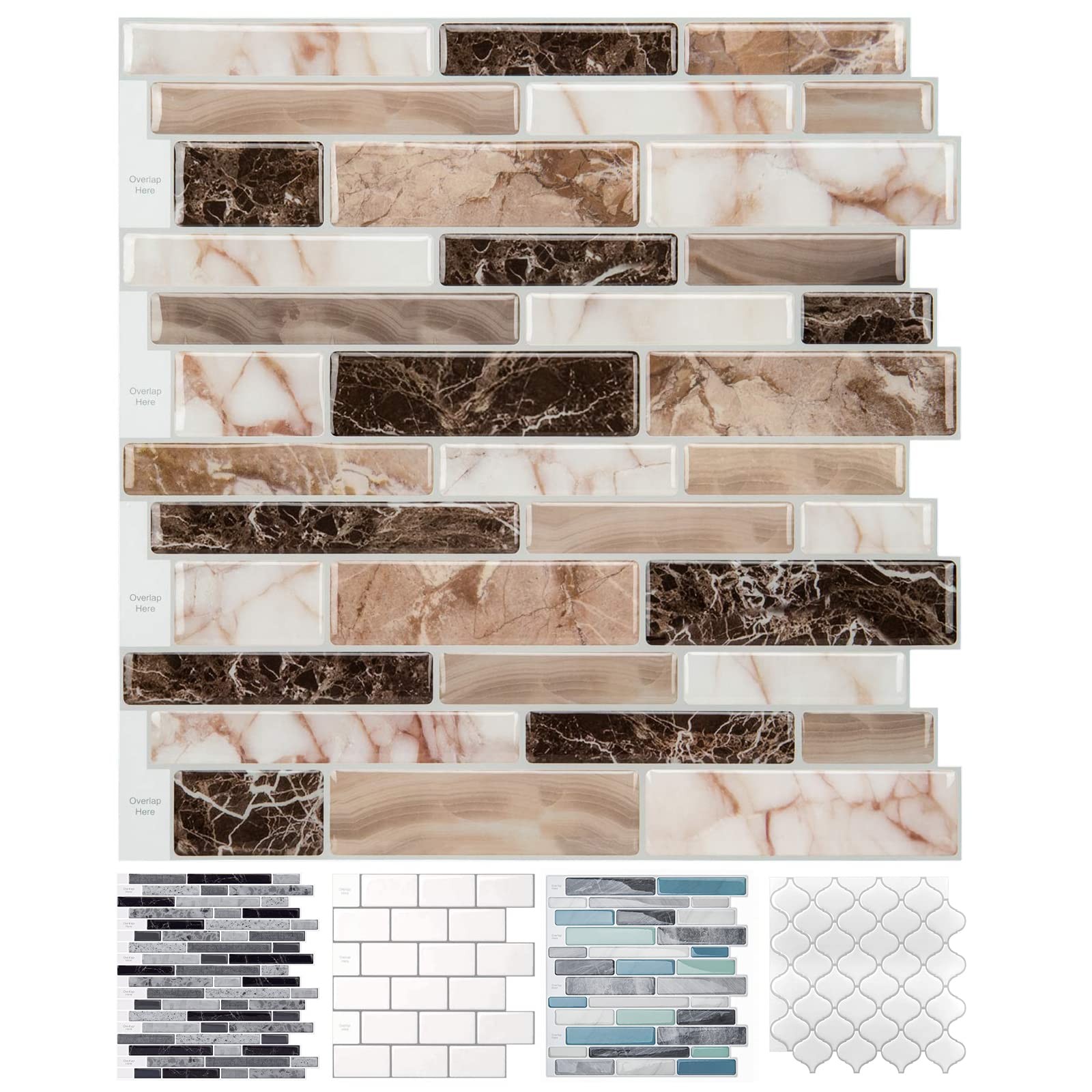 LONGKING 10-Sheet Peel and Stick Tile 12inches x 12inches, Light Brown