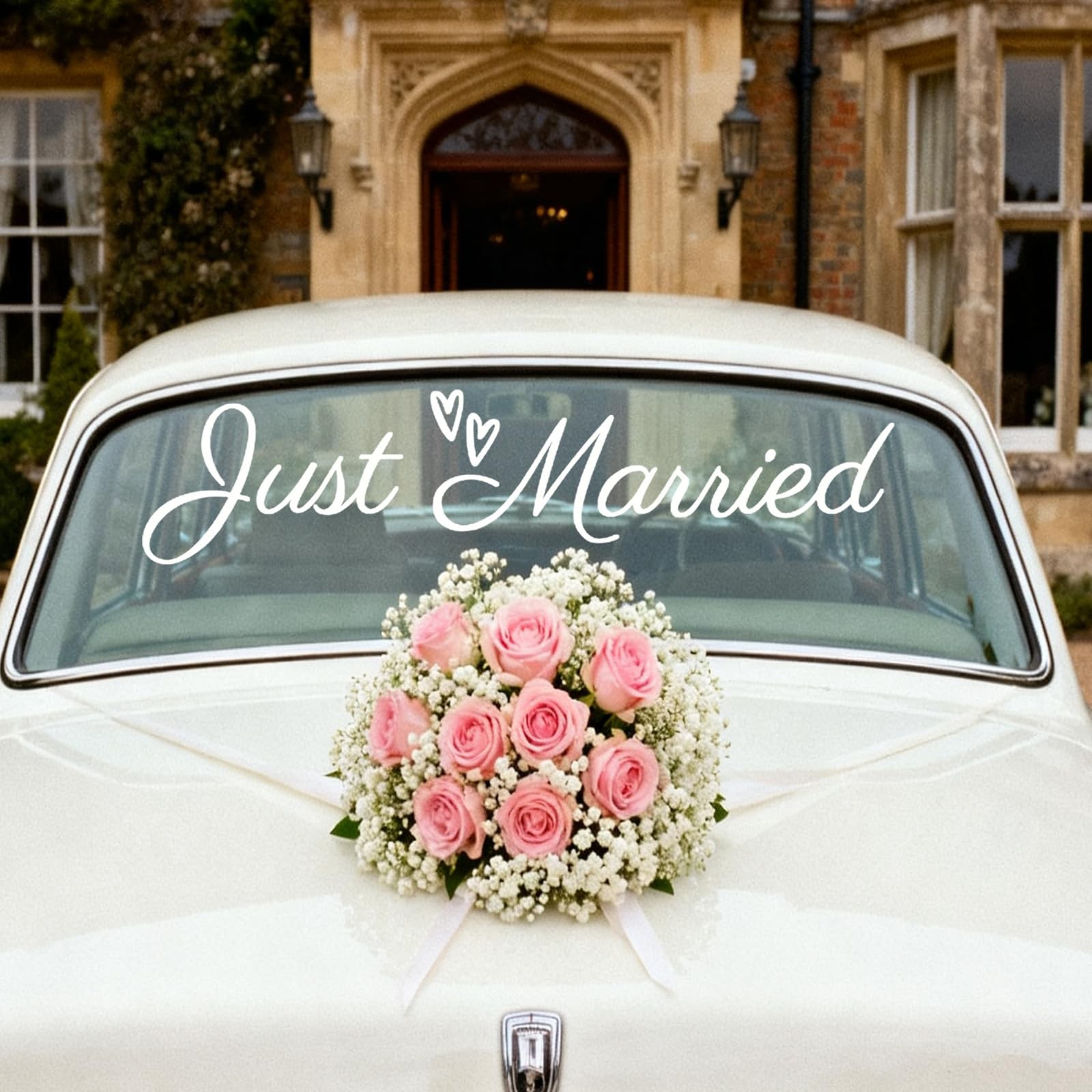 Just Married Car Sticker, Vinyl PVC White Wedding Bumper Sticker Graceful Weddin